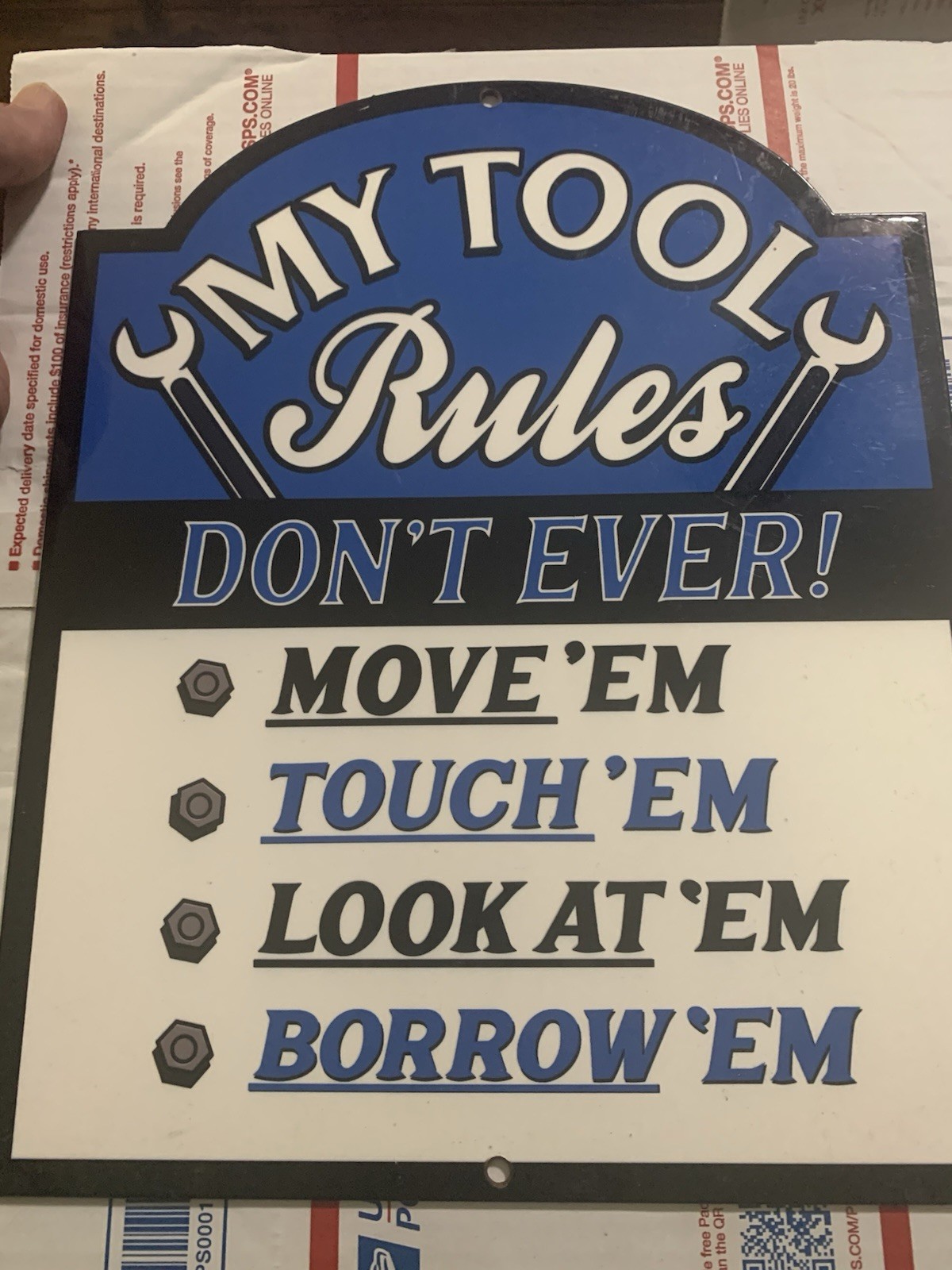 VINTAGE MY TOOL RULES PORCELAIN METAL GARAGE SIGN 12\