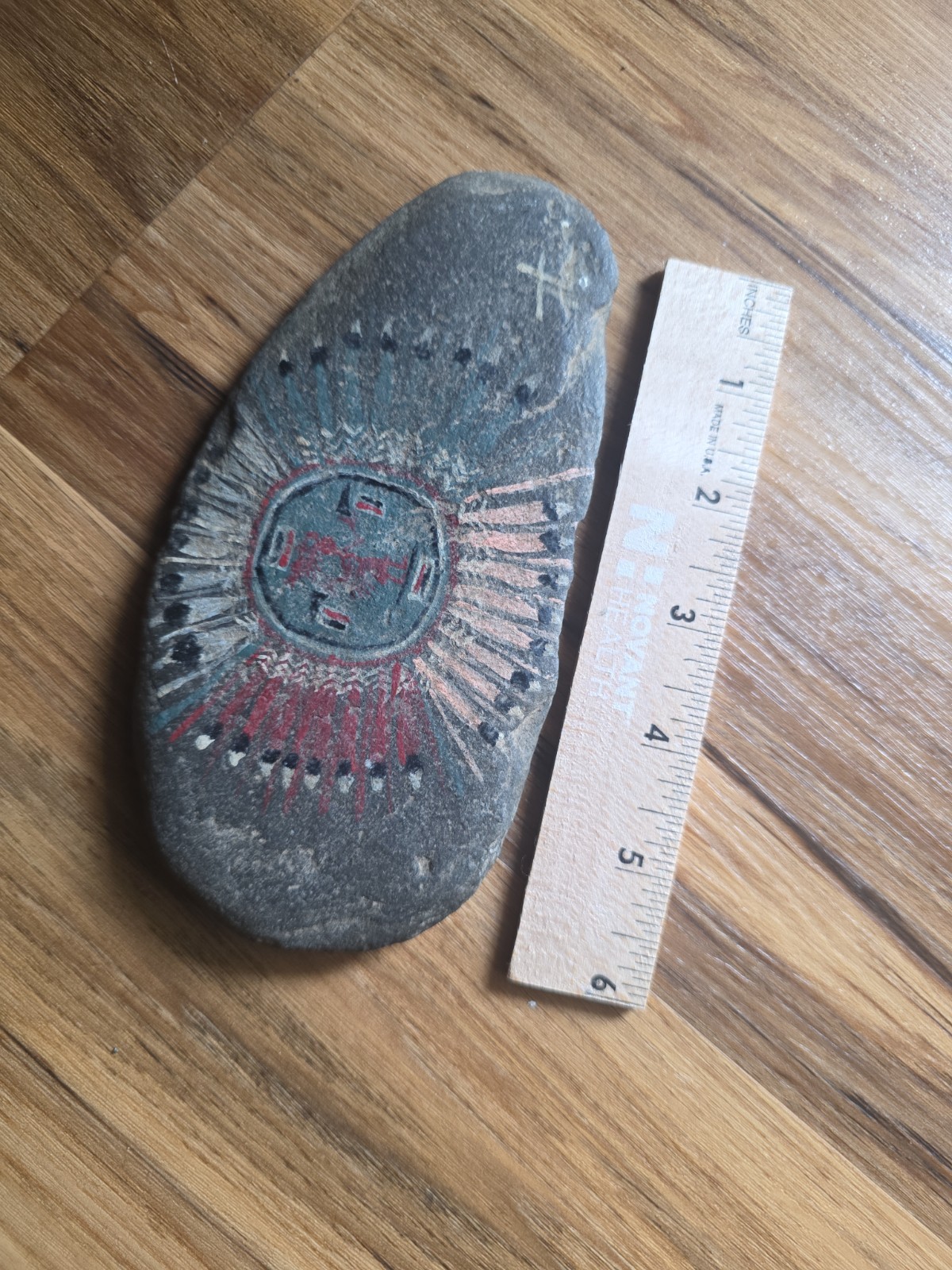 Signed Native American Hand Painted On Stone Slab 6 x 4 Signed Native American Hand Painted On Stone Slab 6 x 4