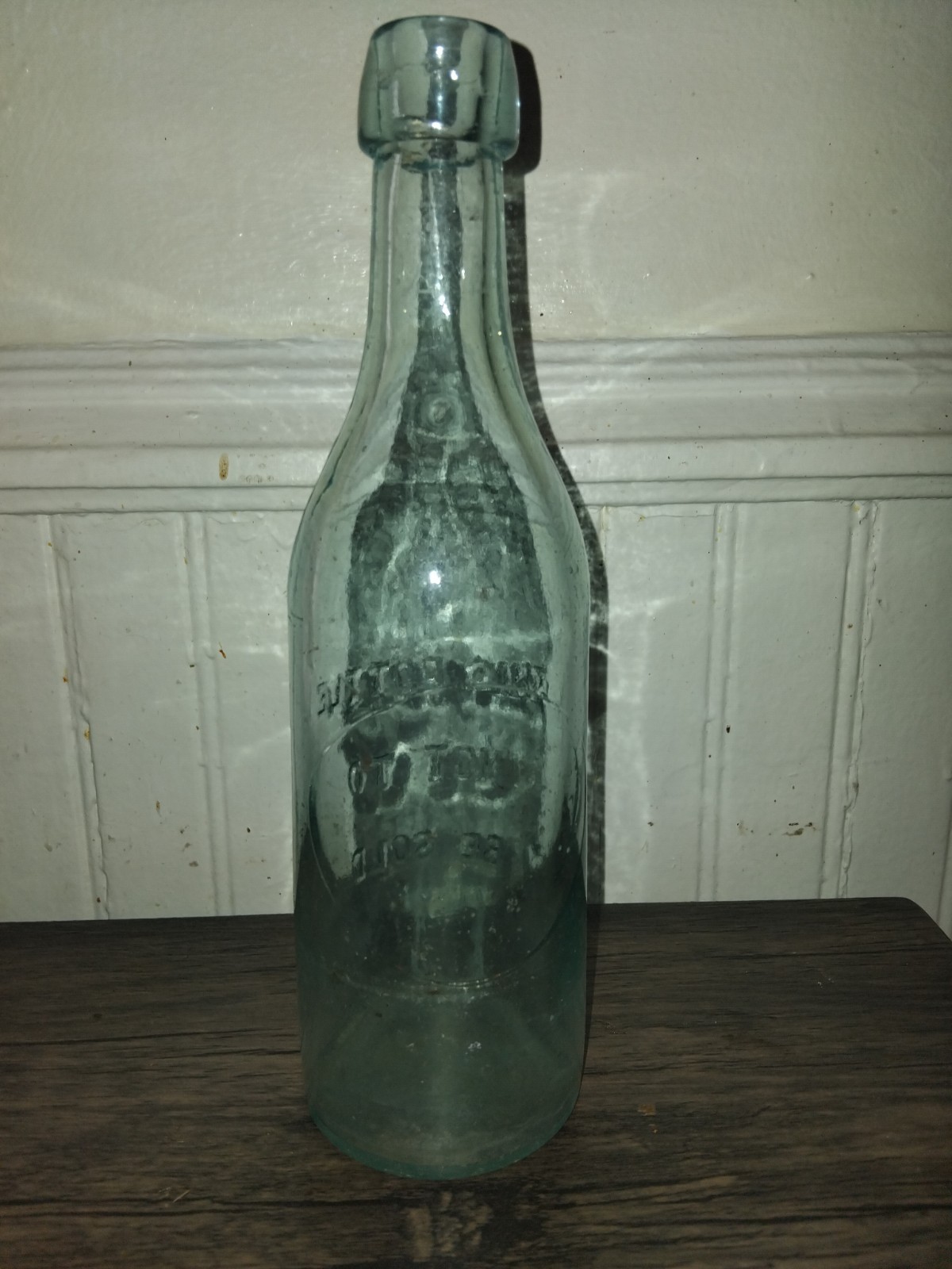 Antique Aqua Glass Blob Top Bottle 