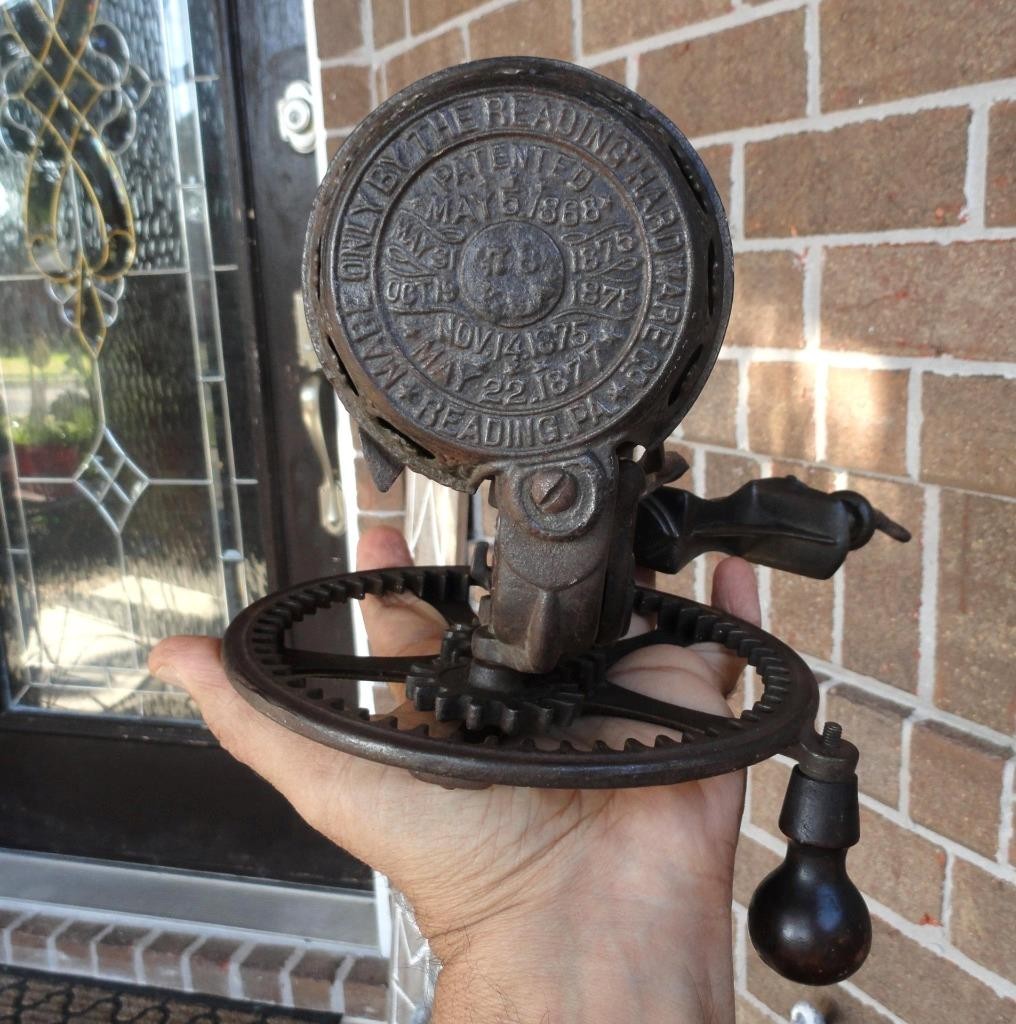 WORKING antique CAST IRON Clamp Apple Peeler Parer Slicer READING HARDWARE, PA