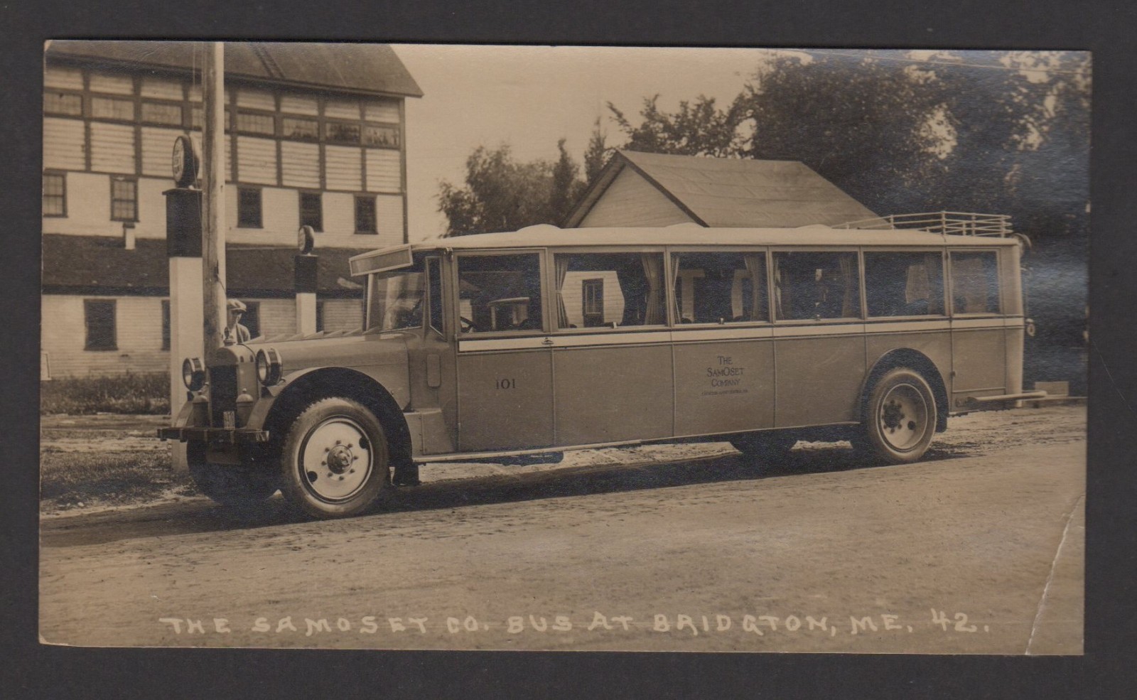RPPC Samoset Co Bus at Bridgton ME Real Photo Postcard RPPC Samoset Co Bus at Bridgton ME Real Photo Postcard