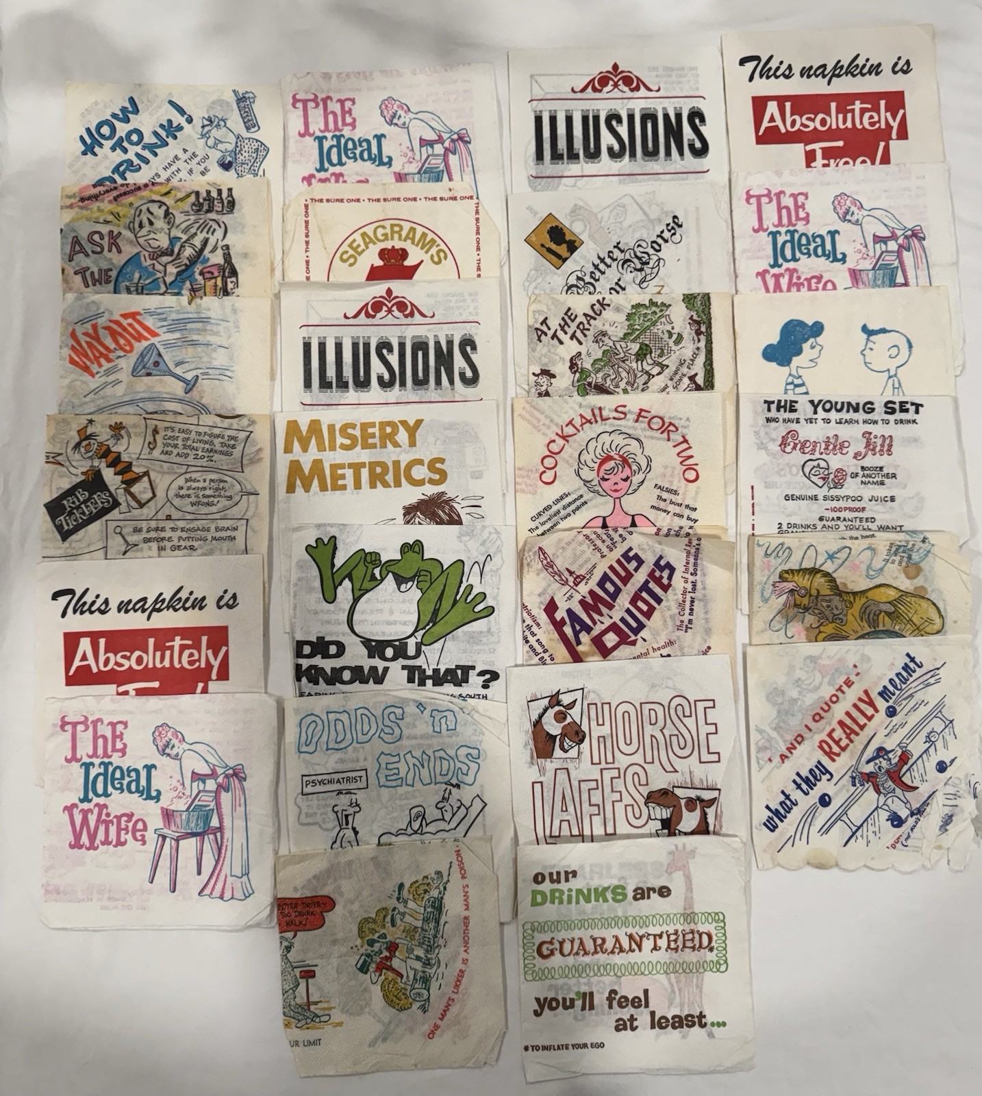 Vintage Lot 26 Cocktail Bar Napkins Comical Comic Adult Jokes & Themes Unused Vintage Lot 26 Cocktail Bar Napkins Comical Comic Adult Jokes & Themes Unused