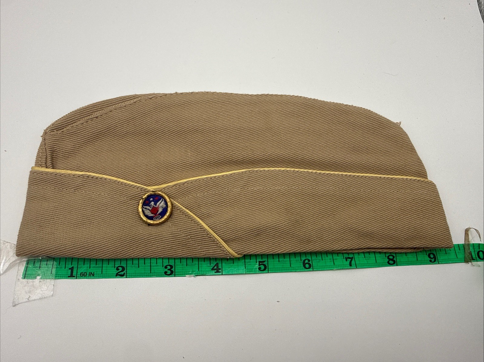 Vintage WW2 era US Military Overseas Garrison Side Cap Hat Khaki Uniform