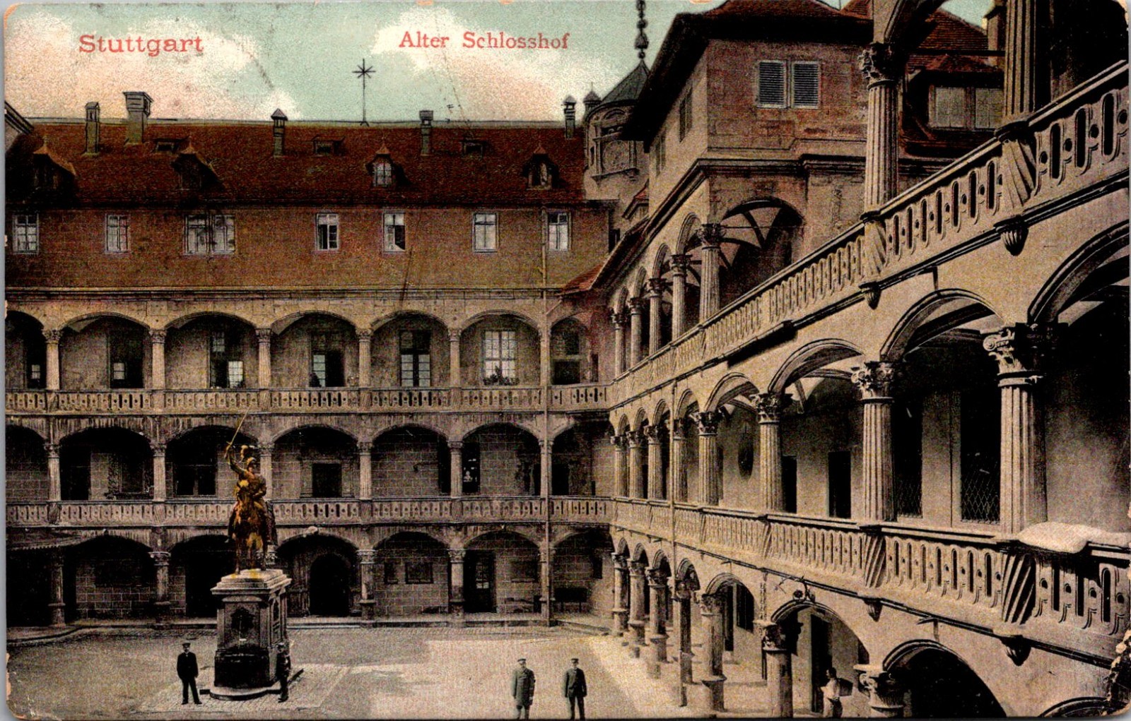 Altes Schloss 1906 Inner Courtyard Stuttgart Germany Vintage Postcard TP13-29