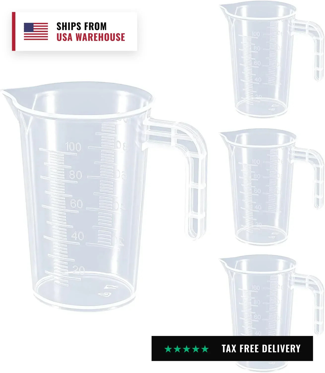 Plastic Measuring Beaker, 4 Pcs Liquid Measuring Cups, 100 ml Unbreakable Gradua Plastic Measuring Beaker, 4 Pcs Liquid Measuring Cups, 100 ml Unbreakable Gradua