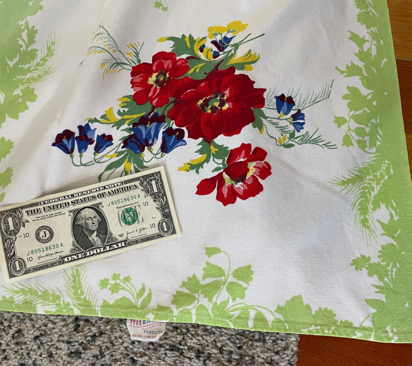 Vintage 1940s/50s heavy cotton tablecloth, Wilendur, floral ~50 x 62