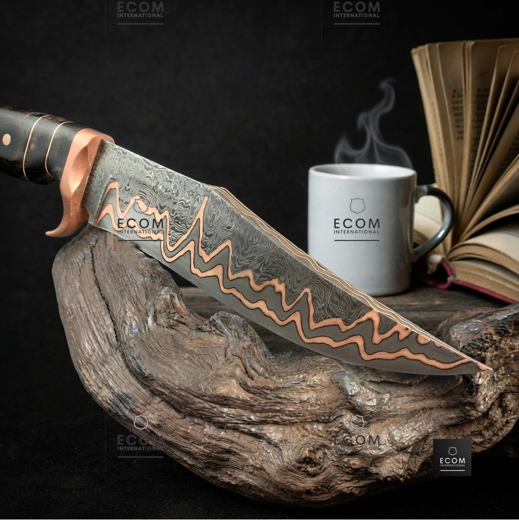 Premim Quality Copper Damascus Fixed Blade Bowie Knife 12\