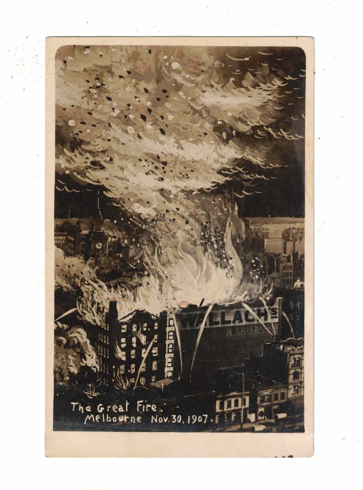 Vintage Postcard - 1907 - The Great Fire, Melbourne. Vic. Pub. Empire.