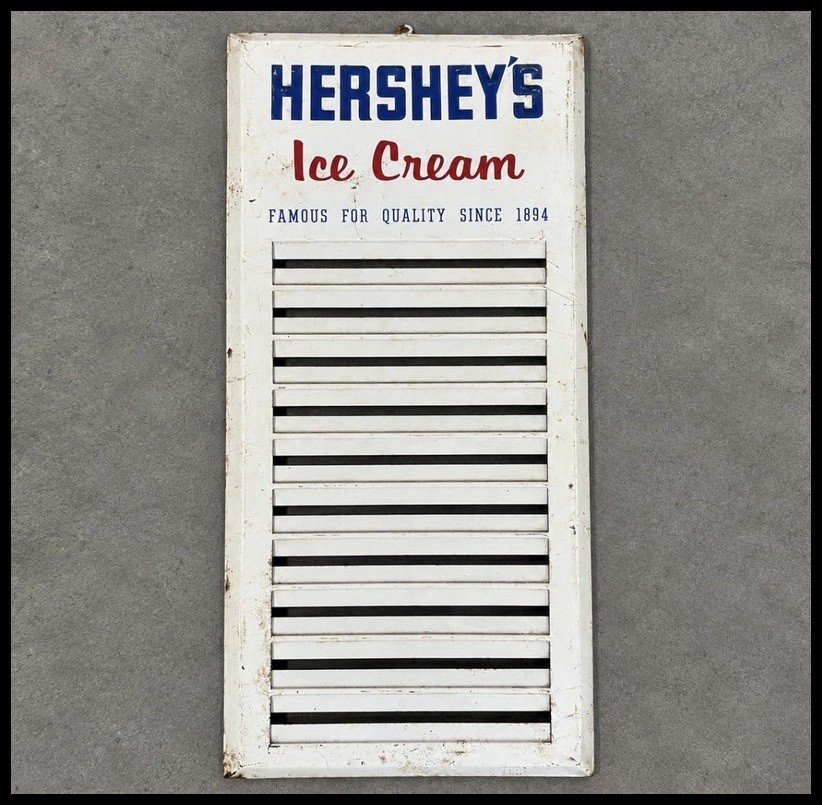 Vintage 1950s Hershey's Ice Cream Metal Flavor Board Menu Sign Country Store Vintage 1950s Hershey's Ice Cream Metal Flavor Board Menu Sign Country Store