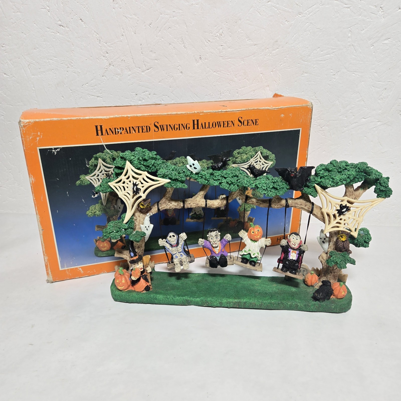 Jaimy Vintage Halloween Handpainted Swing Scene 1999 Graveyard Ghouls