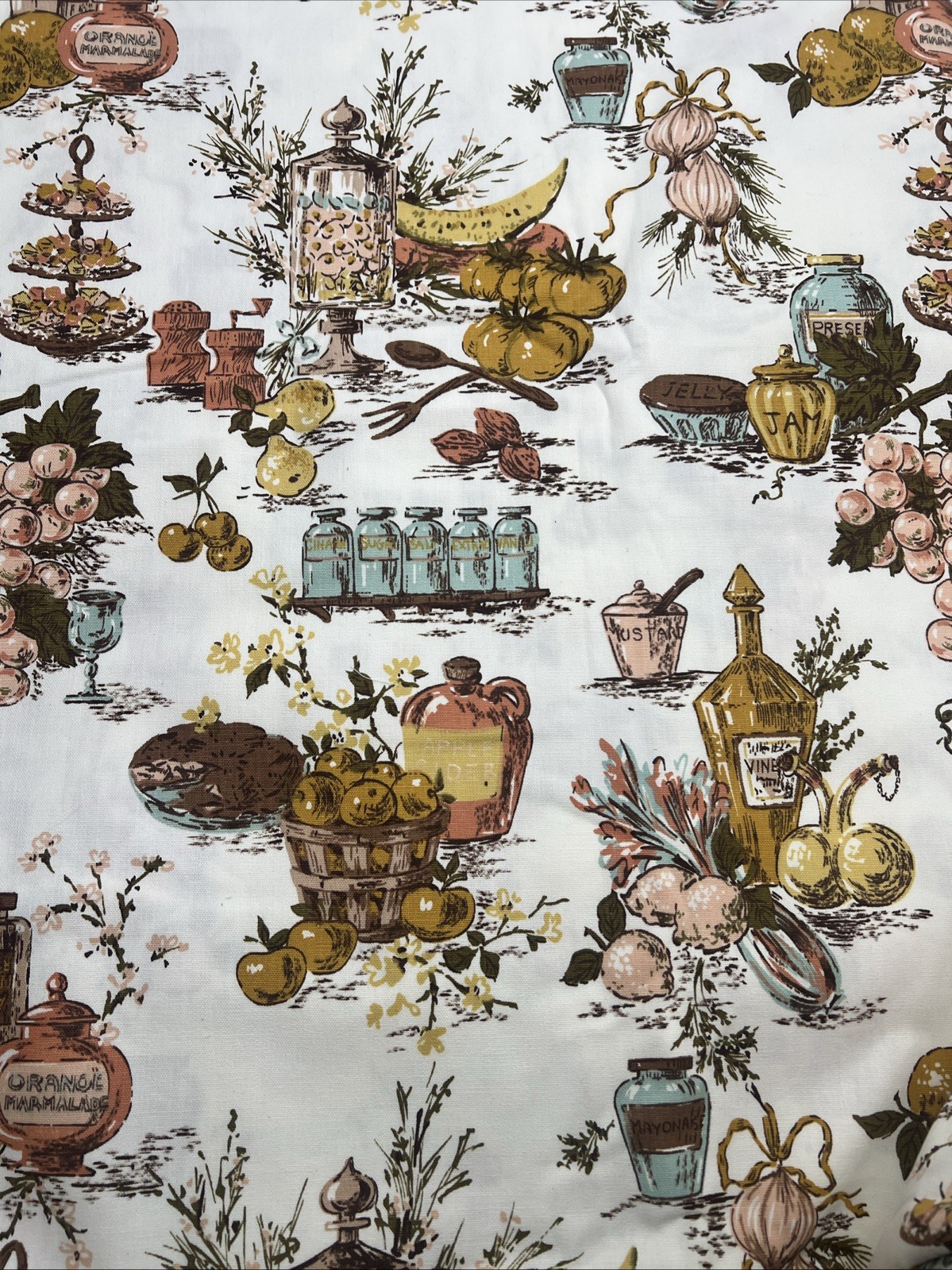 Vintage Waverly Grandma’s Kitchen Bonded Fabric Rare Condiments 5 ½ Yards Grapes