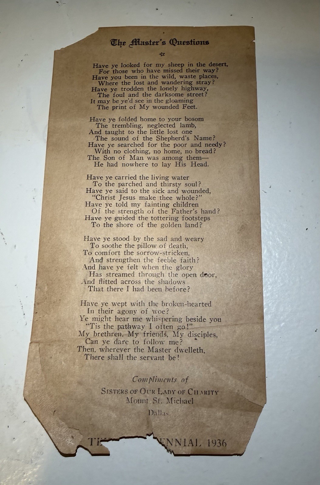 1936 The Master Questions Religious Poem Pamphlet Lady Of Charity In Dallas 1936 The Master Questions Religious Poem Pamphlet Lady Of Charity In Dallas