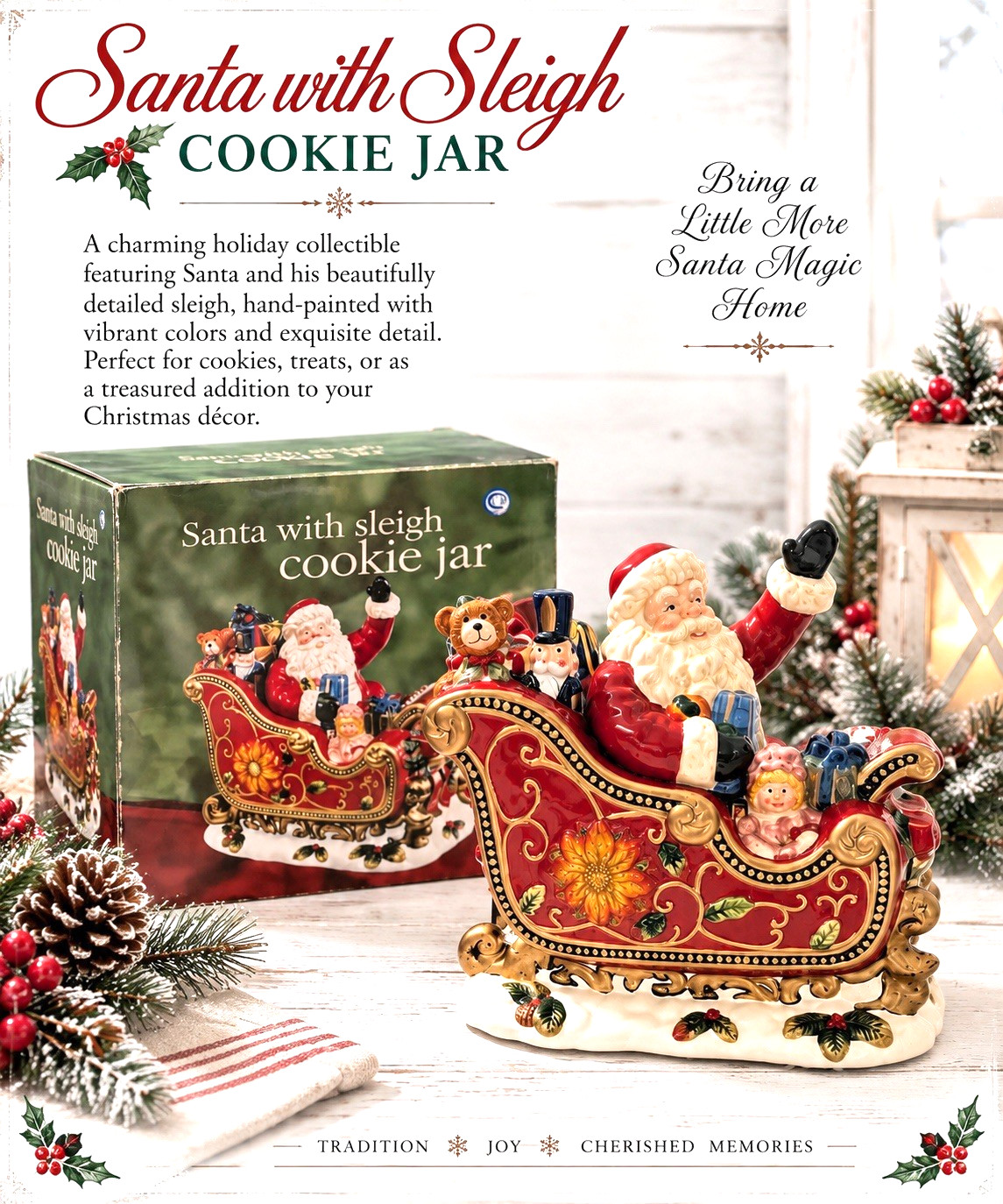 New Christmas Waving Santa Toys Sleigh Ceramic Cookie Jar Collectible Home Decor New Christmas Waving Santa Toys Sleigh Ceramic Cookie Jar Collectible Home Decor