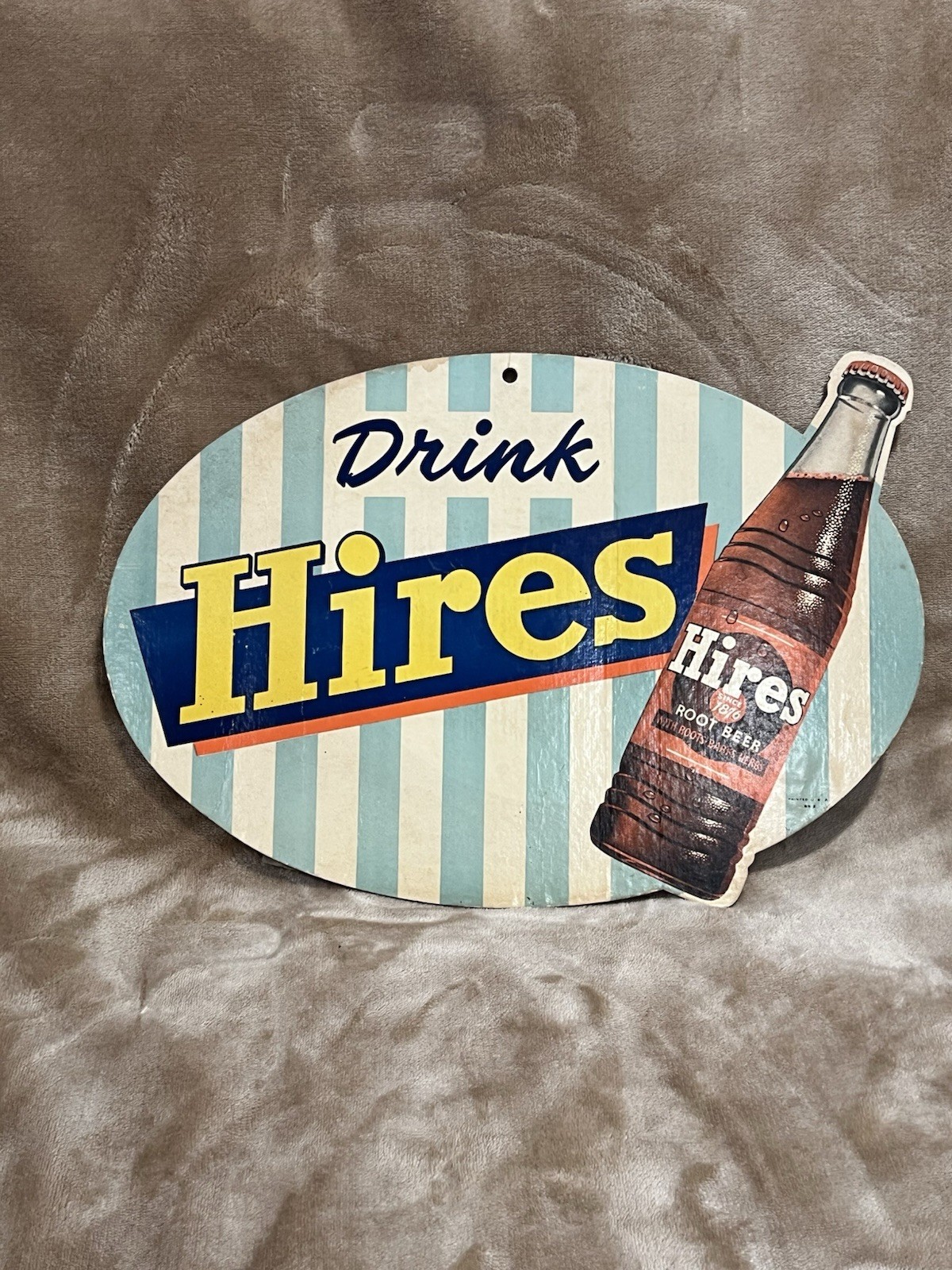 Vintage 1950s Hires Root Beer Cardboard Sign Counter Display Easel Back USA