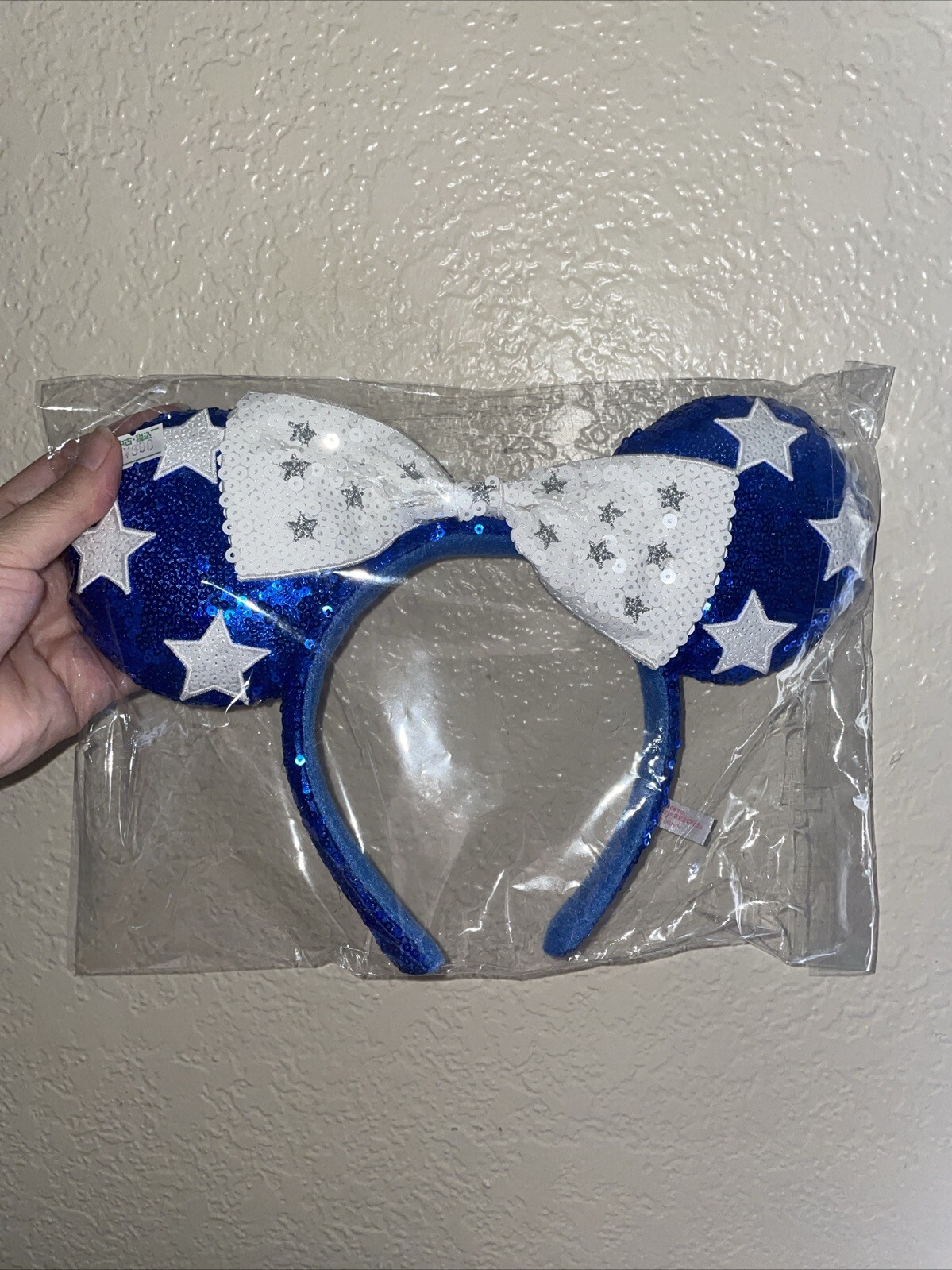 Japan Tokyo Disney Resort Minnie Mouse Blue White Sequin Headband Ears Japan New