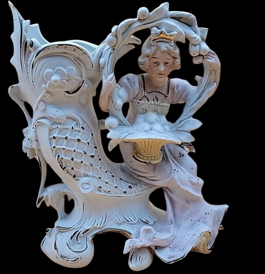 Antique Unger & Schneider Co German Porcelain Bisque Lady Spill Vase 1885-1900