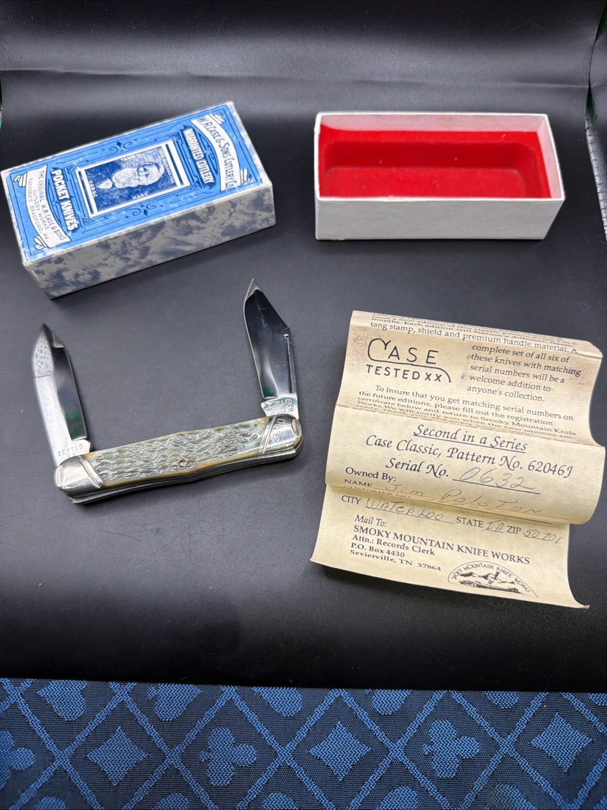 Case Classic 1990 Swell Center Moose 62046J Appaloosa Bone Pocket Knife Box COA
