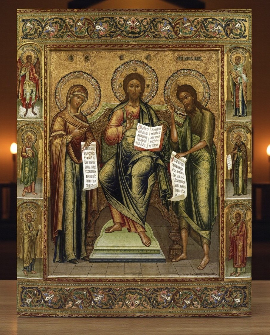 Deesis Icon Jesus Christ with the Mother of God and St. John the Baptist 23x30cm