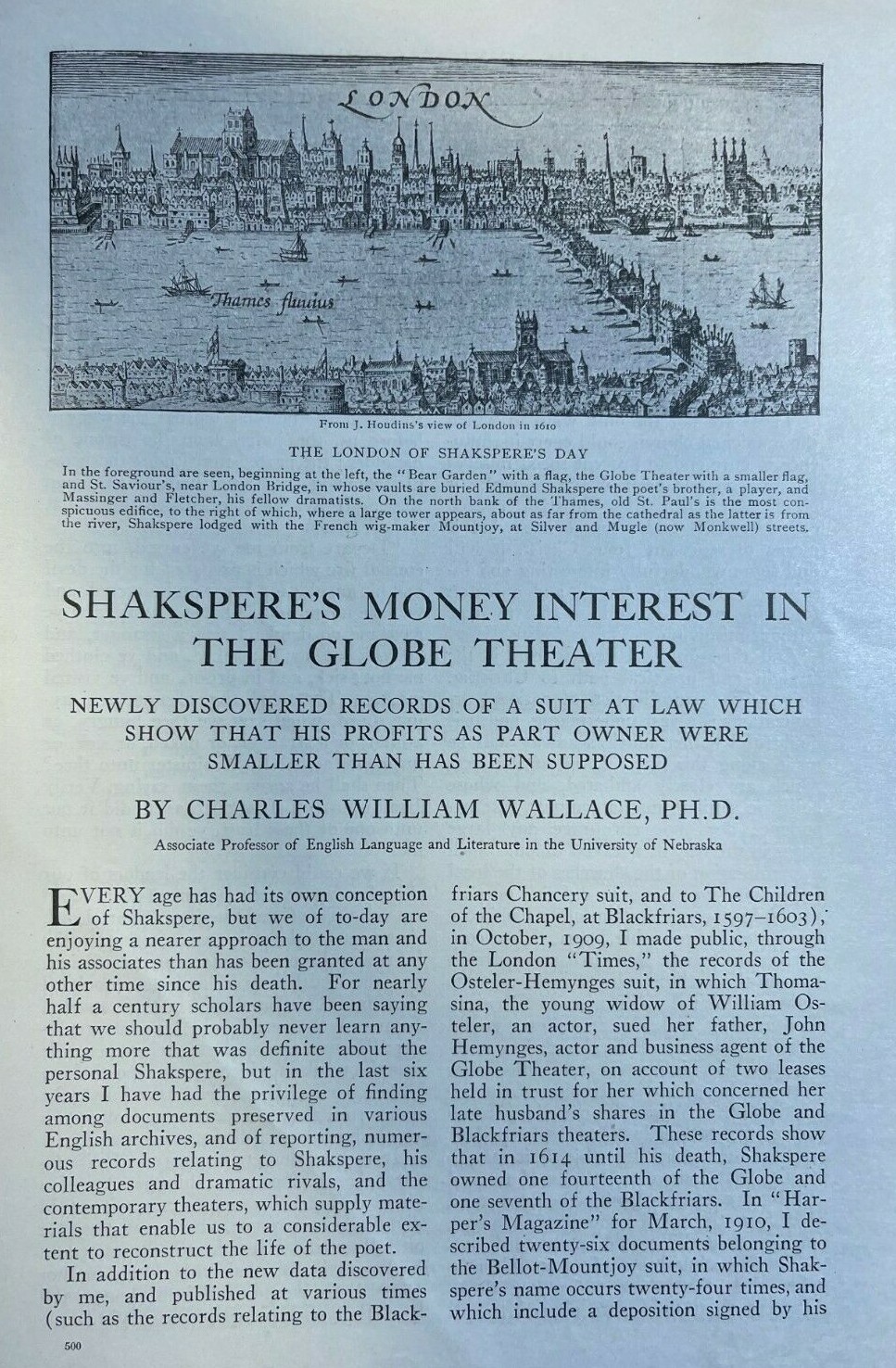 1910 William Shakespeare Money Interest in the Globe Theater illustrated