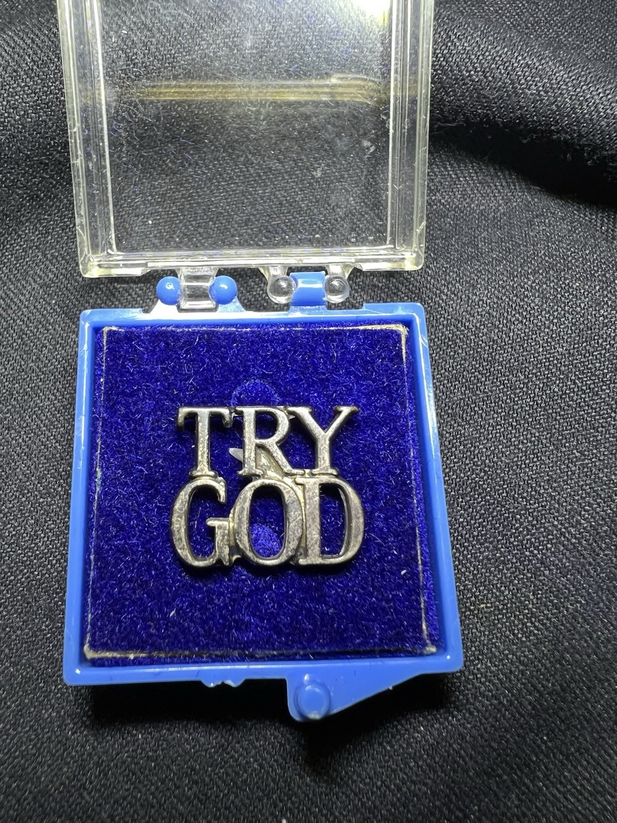 Vintage Sterling Silver Tiffany & Co. Try God Religious Lapel Pin Tie Tack A