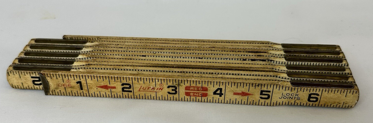 Vintage Lufkin Red End 6' Wood Folding Ruler No 066D Engineers Scale 72