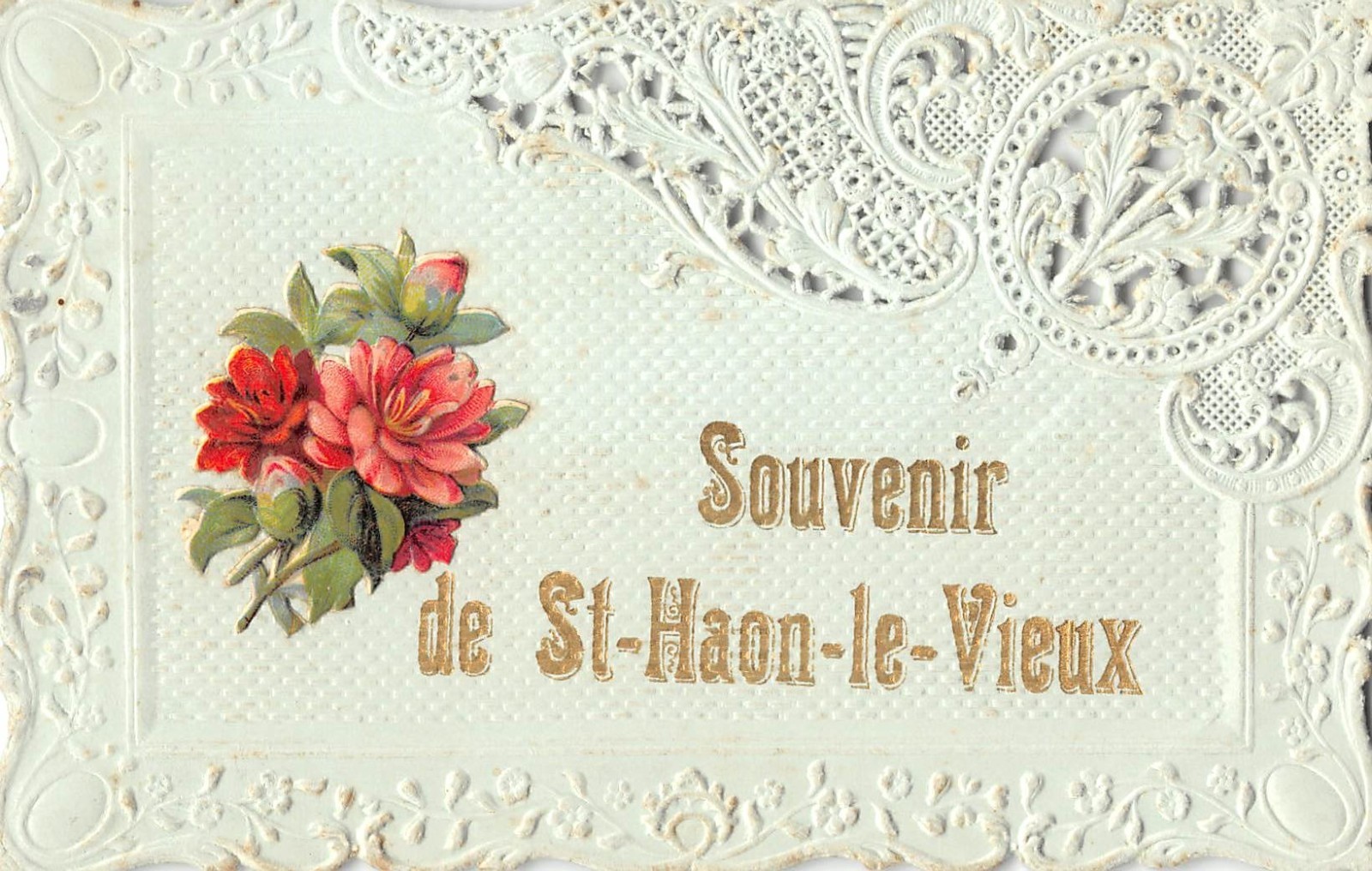 Old postcard 42 souvenir of saint haon le vieux (cpa embossed openwork cutouts chrome Old postcard 42 souvenir of saint haon le vieux (cpa embossed openwork cutouts chrome