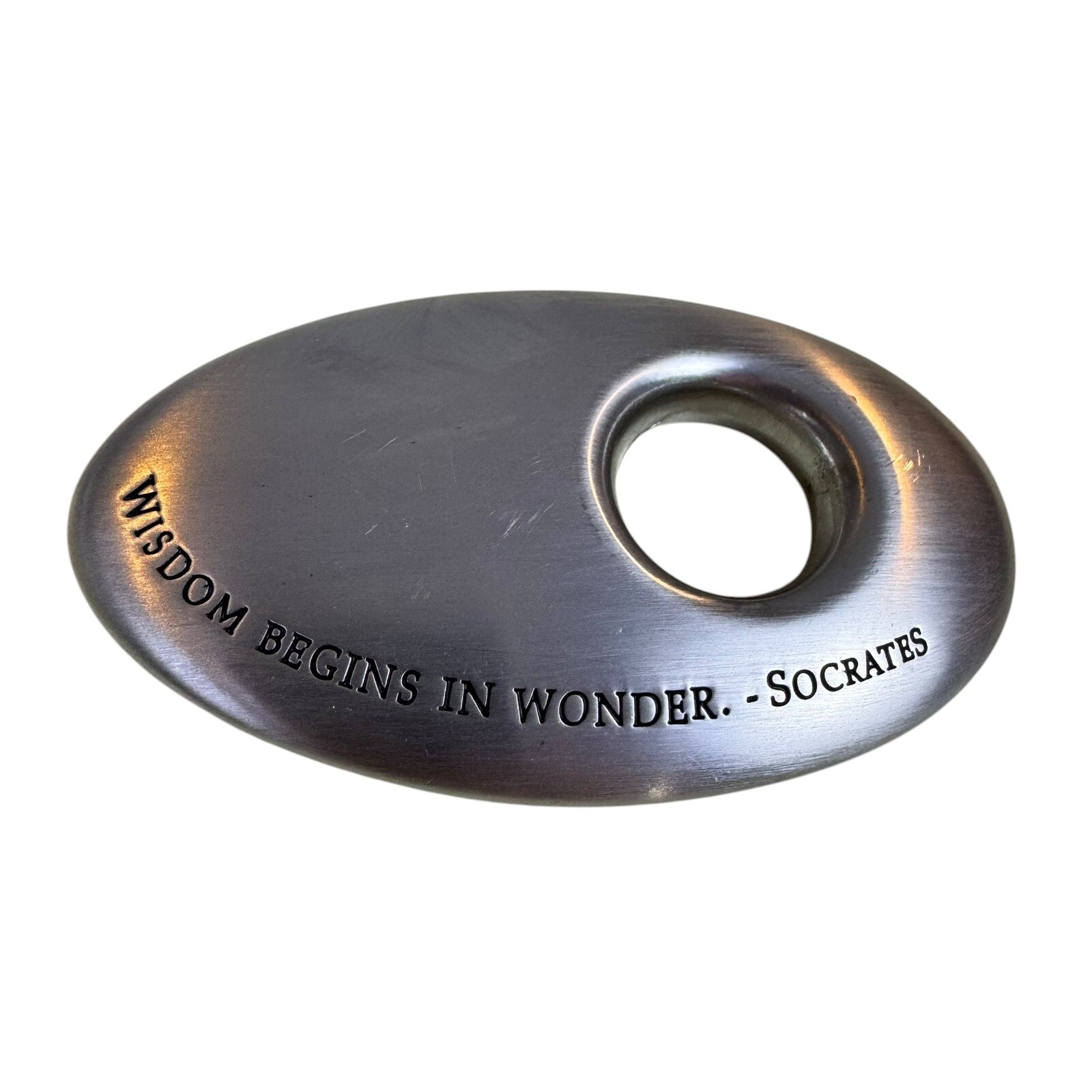 SACCHI Silver Pewter Paperweight Wisdom Begins In Wonder Socrates