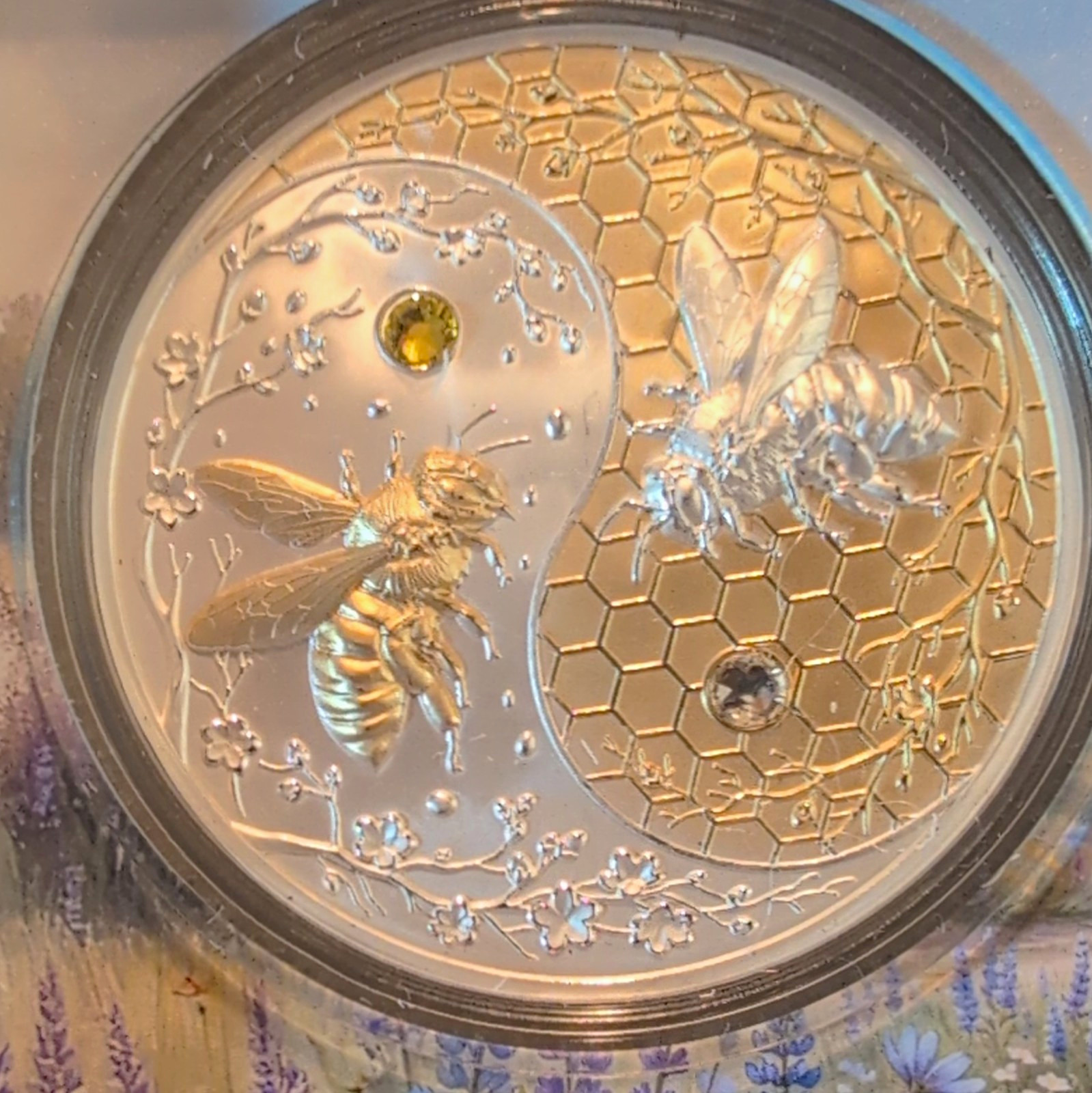 Harmony Bee 5 oz .999 Fine Copper Coin Silver & Gold Gilded 65mm Mintage 10,000