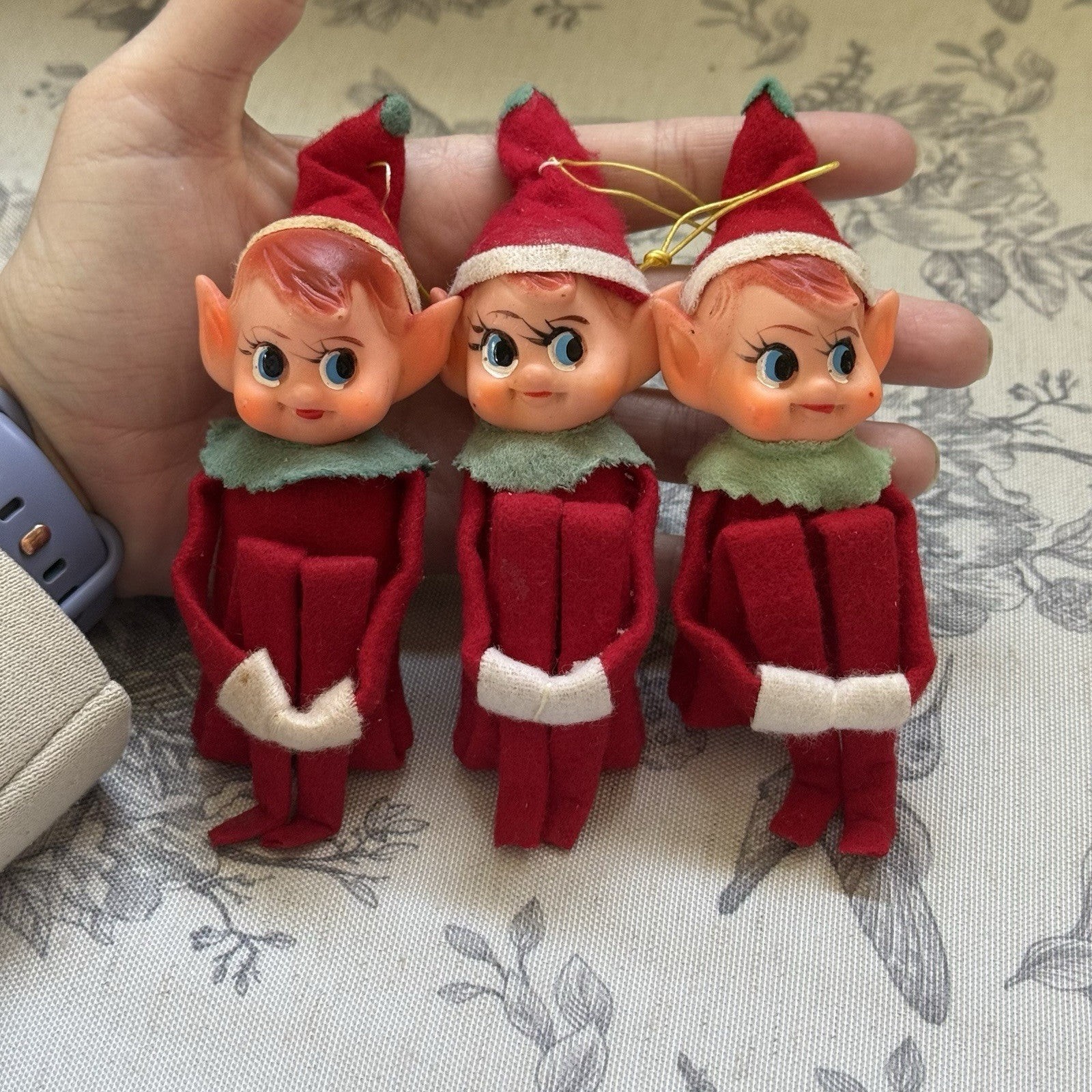 Vtg 50s 60s Christmas felt Japan Pixie Elf Knee Hugger Ornament figure Lot 3
