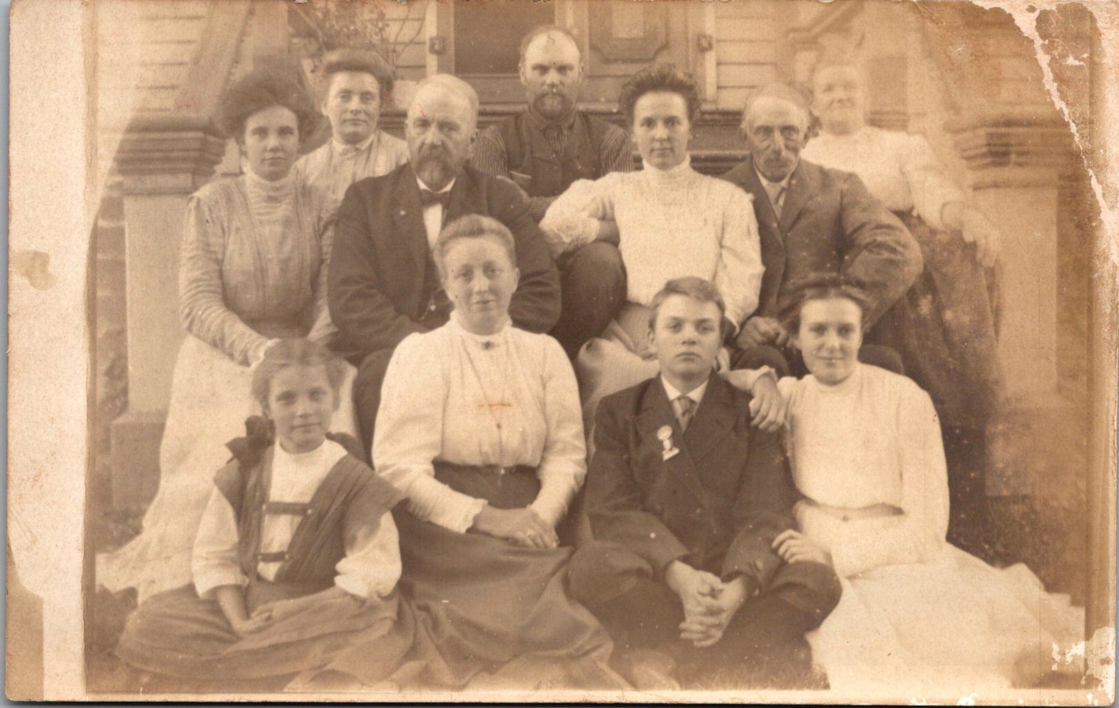 Group Portrait on House Steps RPPC Vintage Postcard 4P24-24 Group Portrait on House Steps RPPC Vintage Postcard 4P24-24