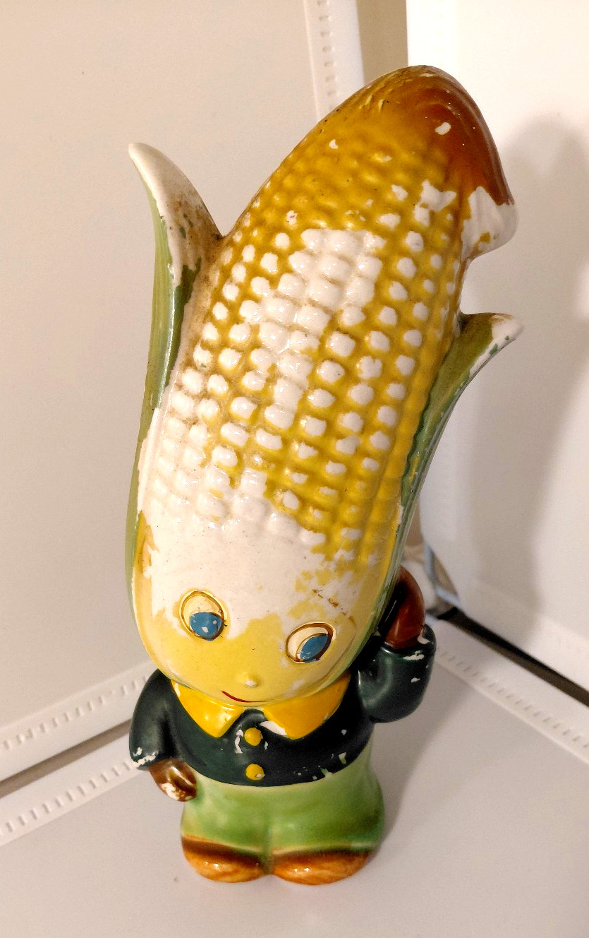 Vintage Anthropomorphic Corn Cob Face & Body Vase Japan 1950s 7.5