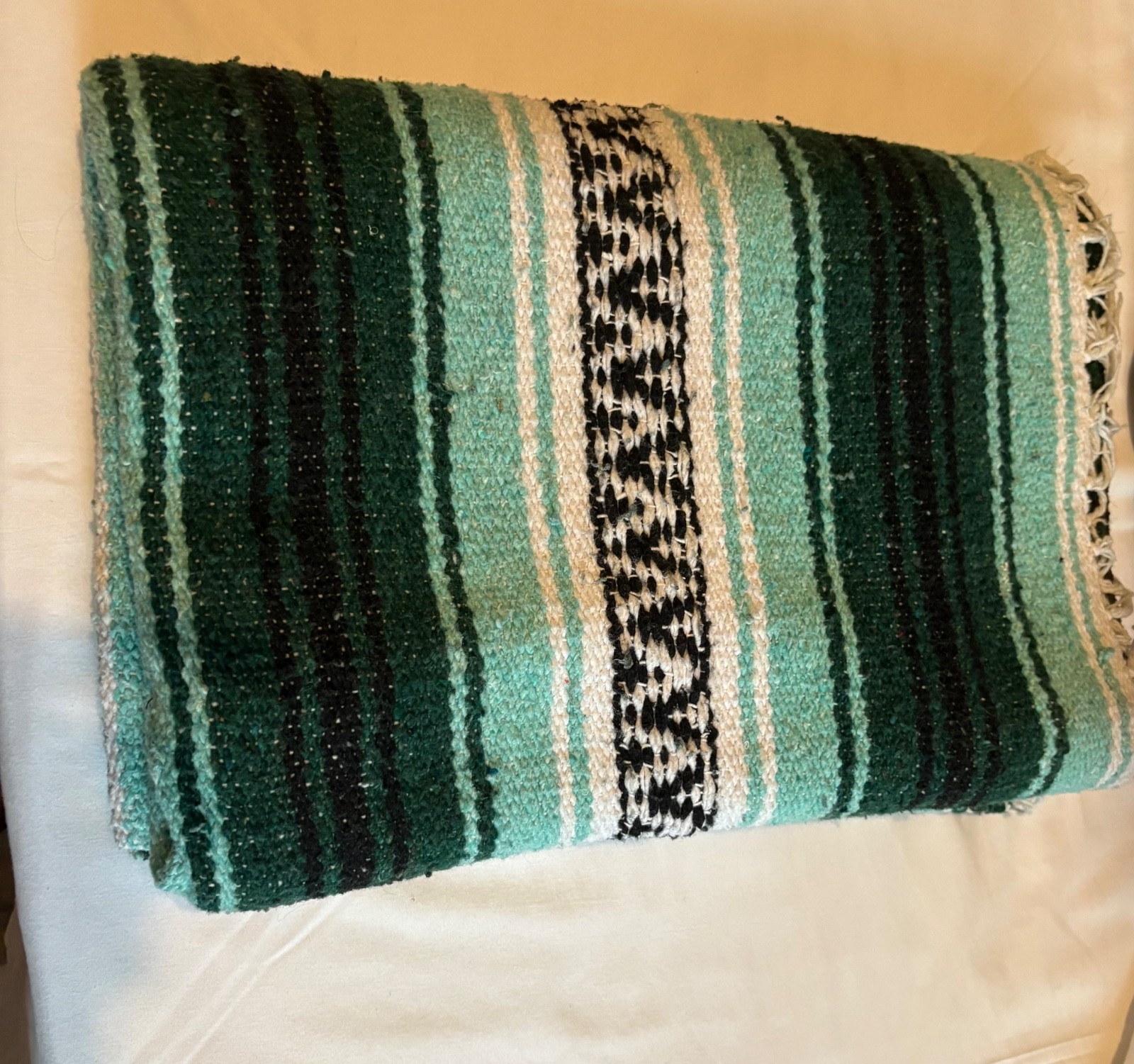 Authentic Mexican Falsa Blanket Turquoise Serape X Throw Yoga Woven Saltillo