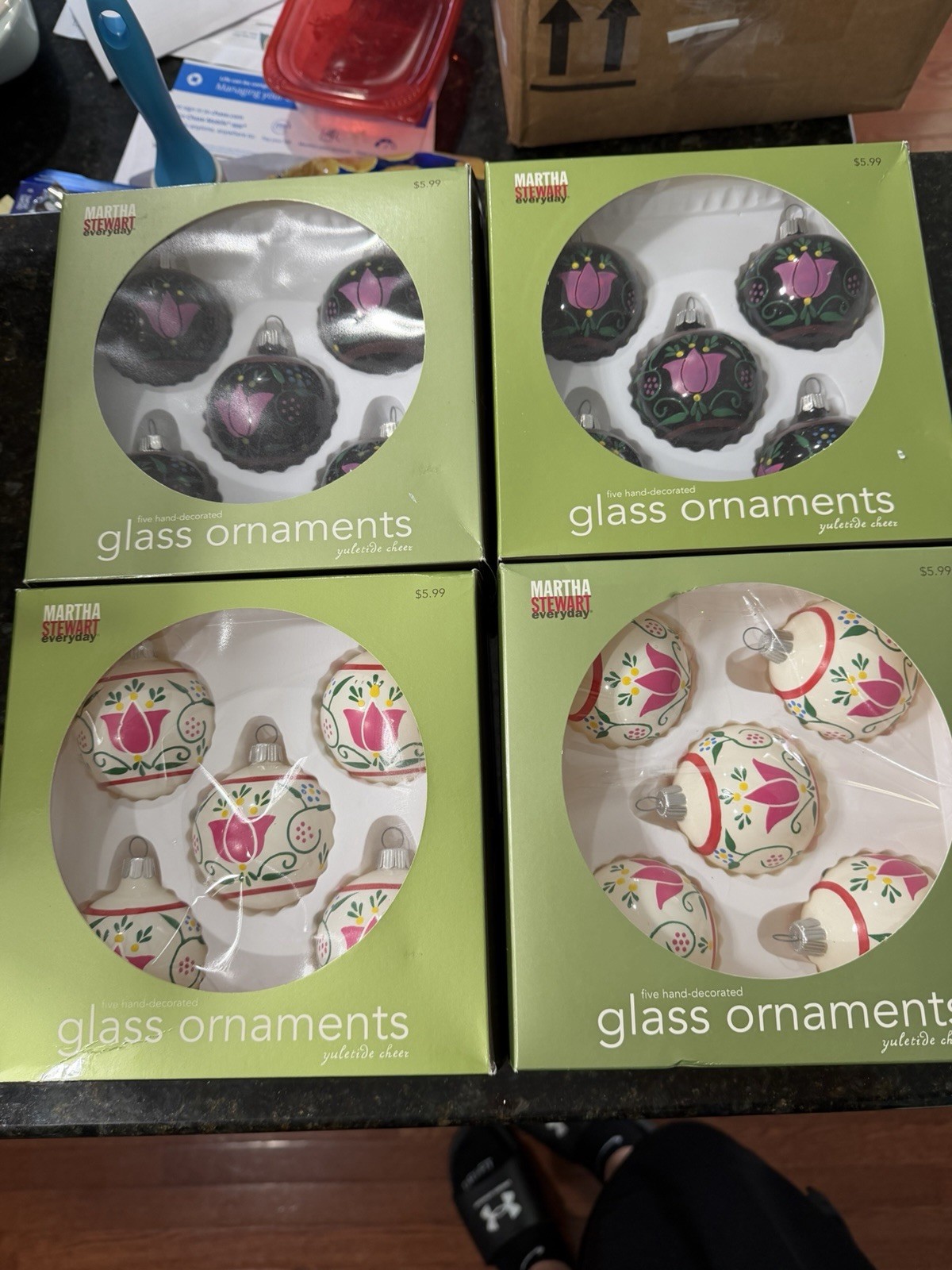 20 Martha Stewart Everyday Yuletide Cheer Glass Ornaments Lot 4 Boxes Tulip