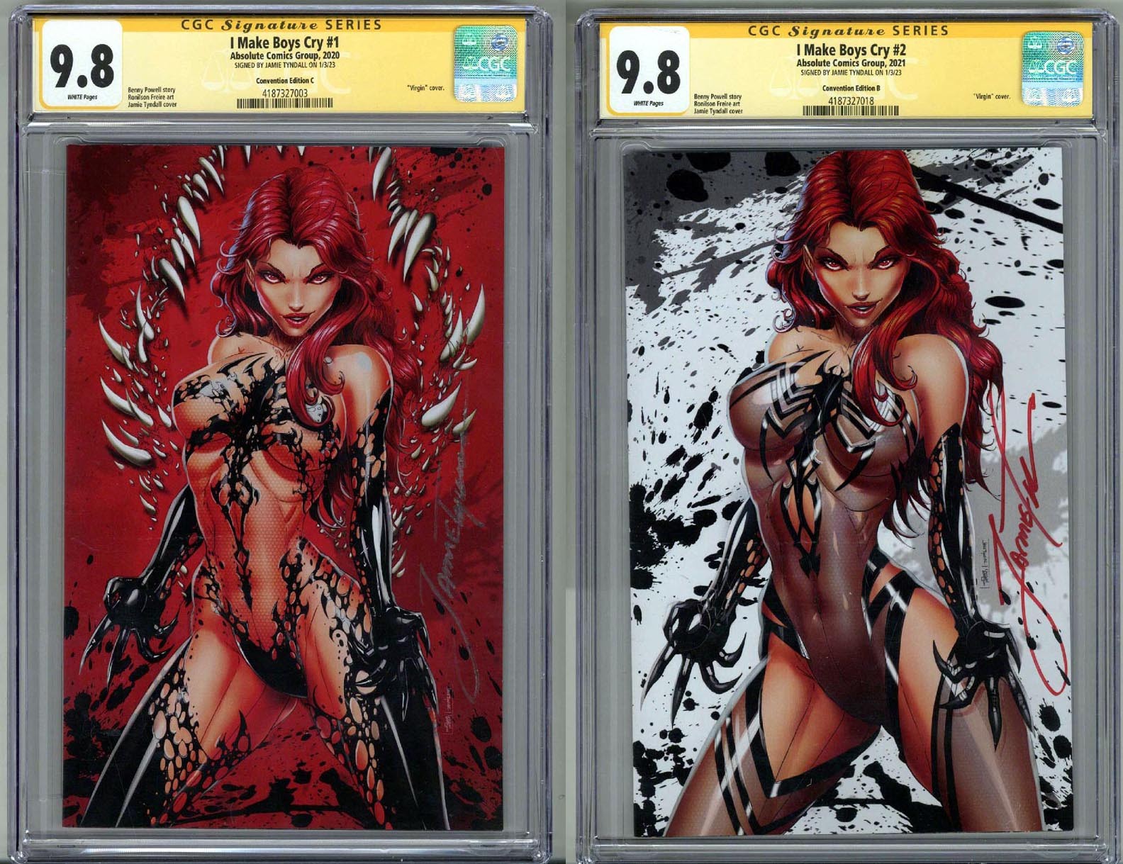 I MAKE BOYS CRY #1/#2 SET CGC 9.8 SS SIGNED JAMIE TYNDALL VIRGIN EDITION A/B