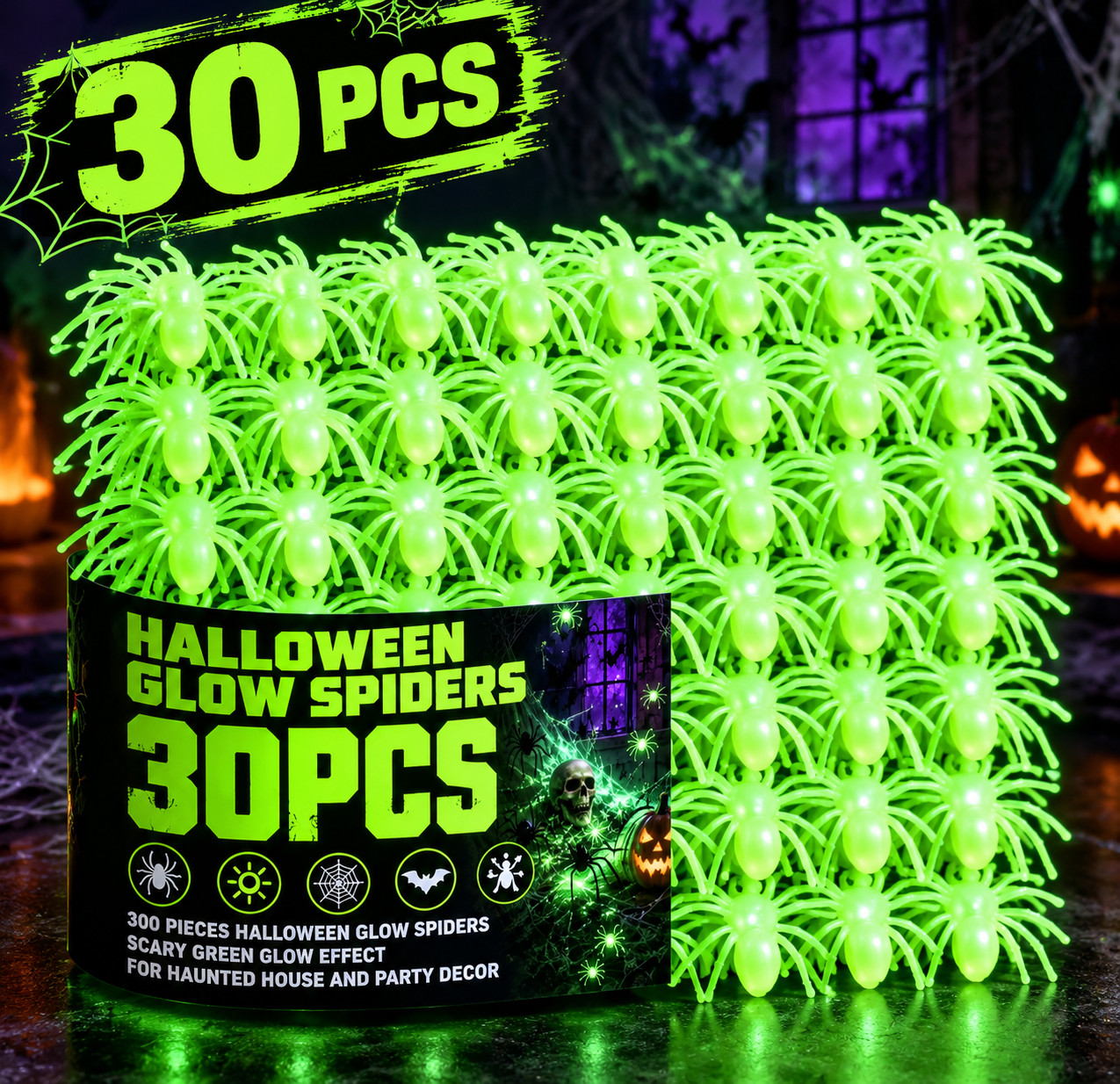 30 pcs Glow in the Dark Halloween Spider Props Scary Fake Spiders Haunted 30 pcs Glow in the Dark Halloween Spider Props Scary Fake Spiders Haunted