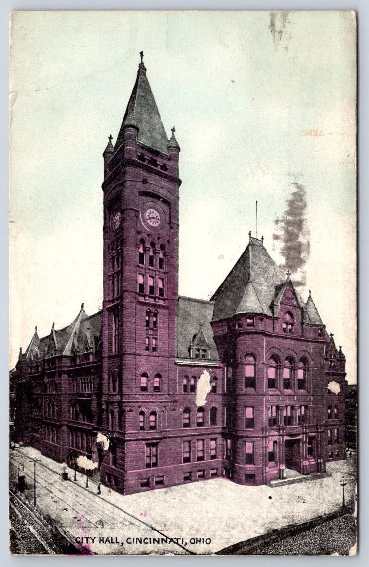 Antique Ohio Postcard CINCINNATI City Hall Clock Tower 1912 Antique Ohio Postcard CINCINNATI City Hall Clock Tower 1912