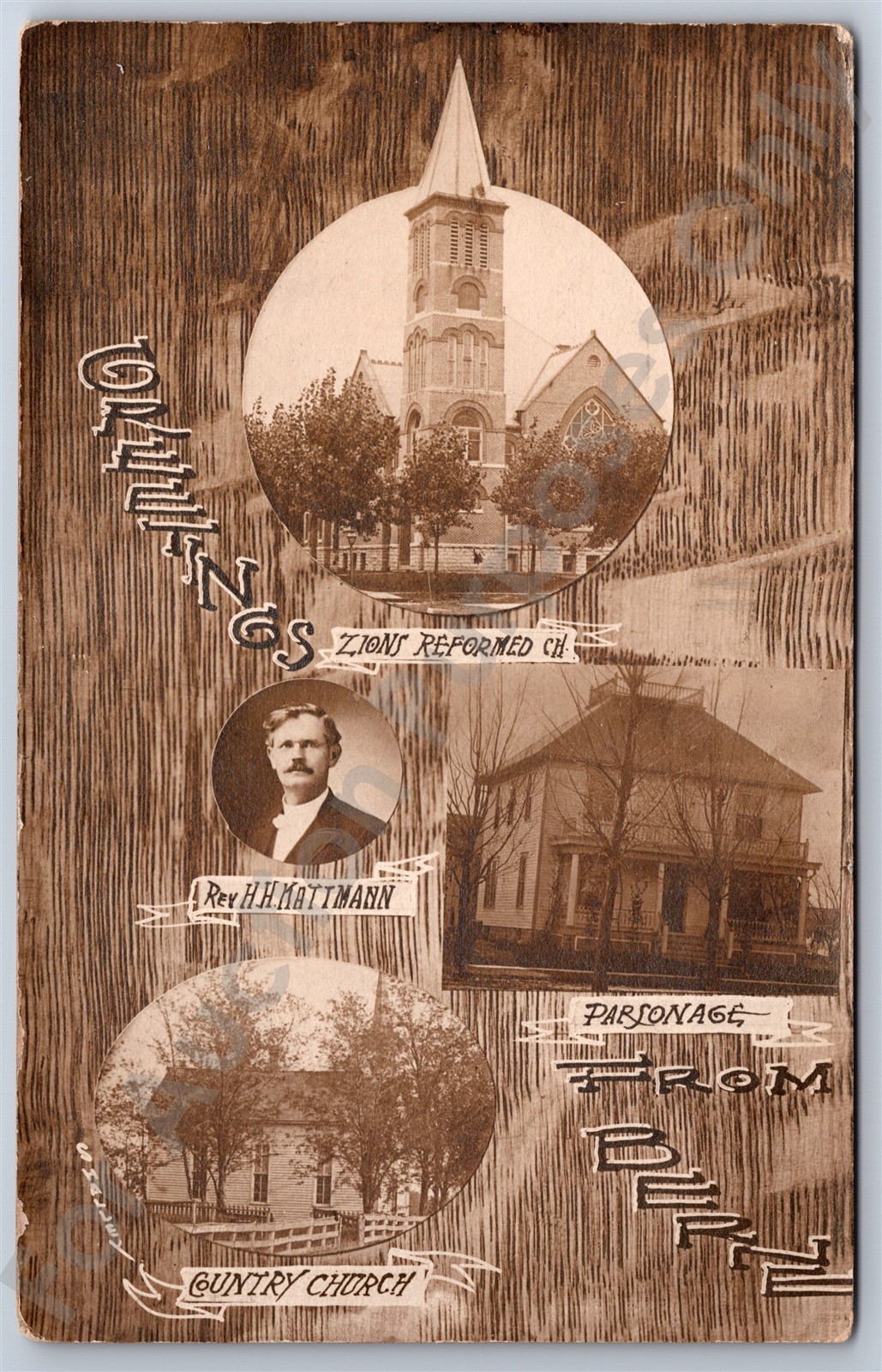 Berne, IN: RPPC Multi-View, Zion\'s Reformed Church vintage Indiana Postcard Berne, IN: RPPC Multi-View, Zion\'s Reformed Church vintage Indiana Postcard