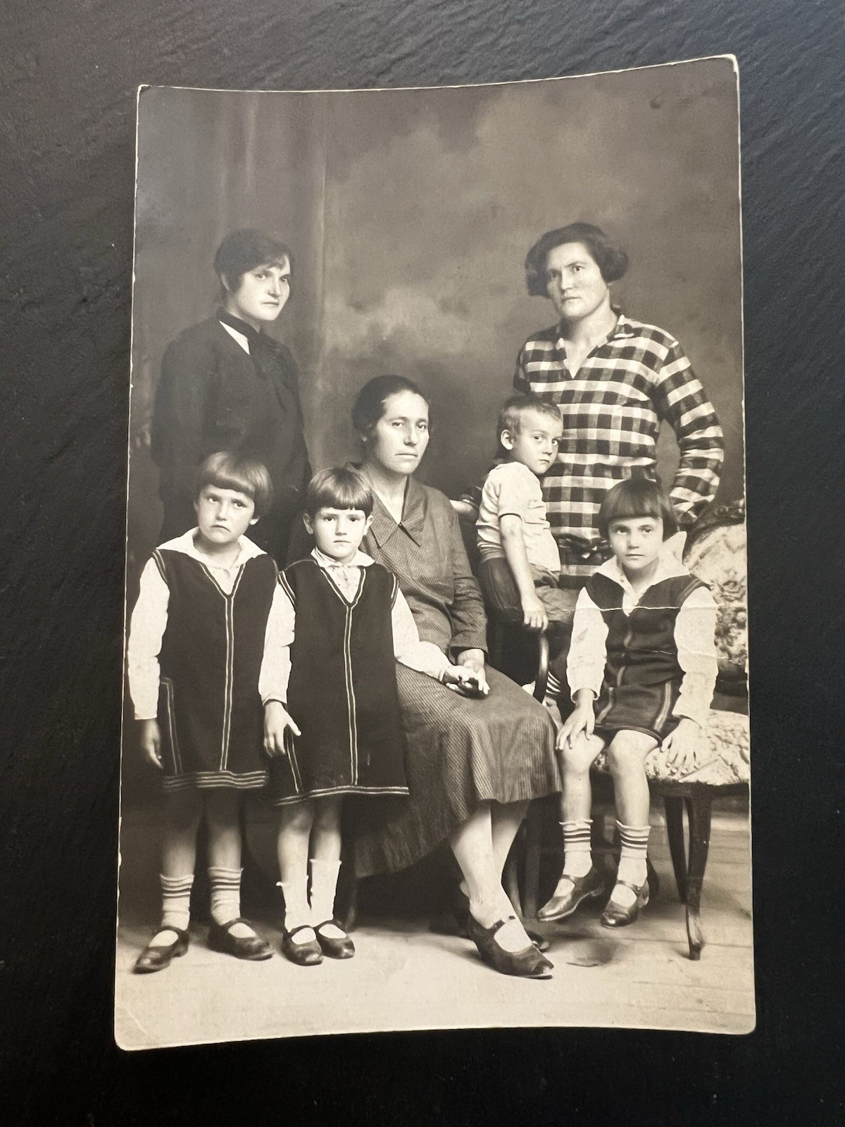 Vintage 1930s Bulgarian Family Uniform Photo Postcard Pre-WWII 