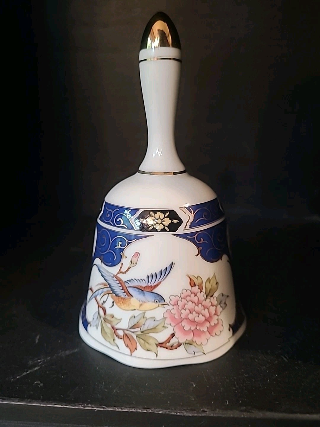 Porcelain Bell with Birds & Flowers ~ Gold Trim ~ Japan Collectible Porcelain Bell with Birds & Flowers ~ Gold Trim ~ Japan Collectible