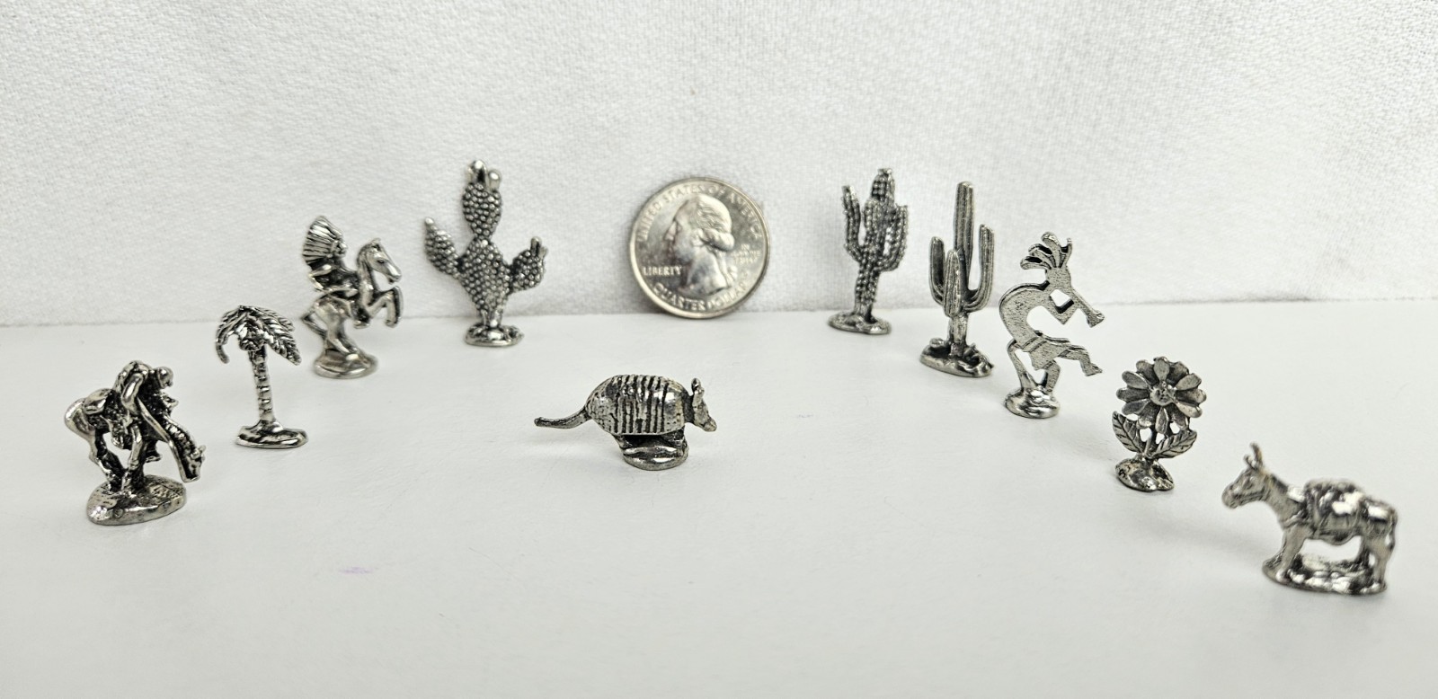 Lot of 10 Tiny Miniature Pewter Figurines Southwest Theme Cowboy Cactus Horse