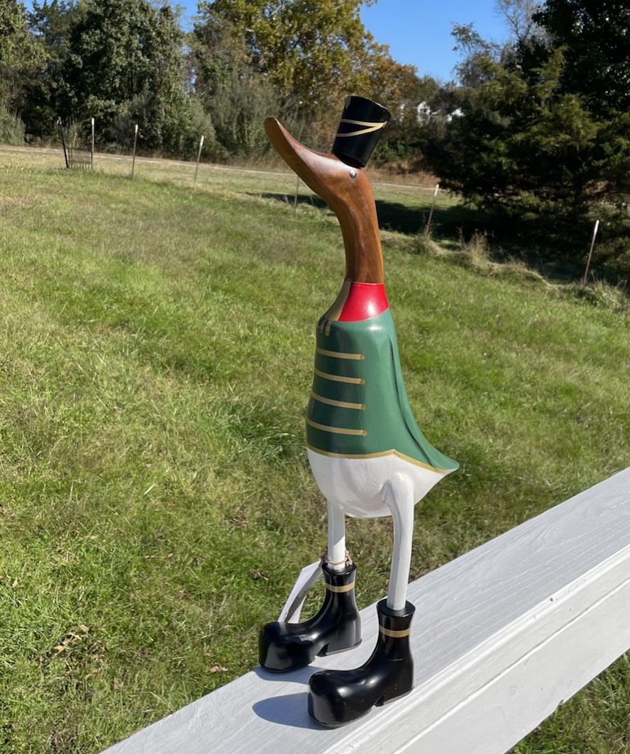 Handcrafted wooden christmas duck  art sculpture goose with boots
