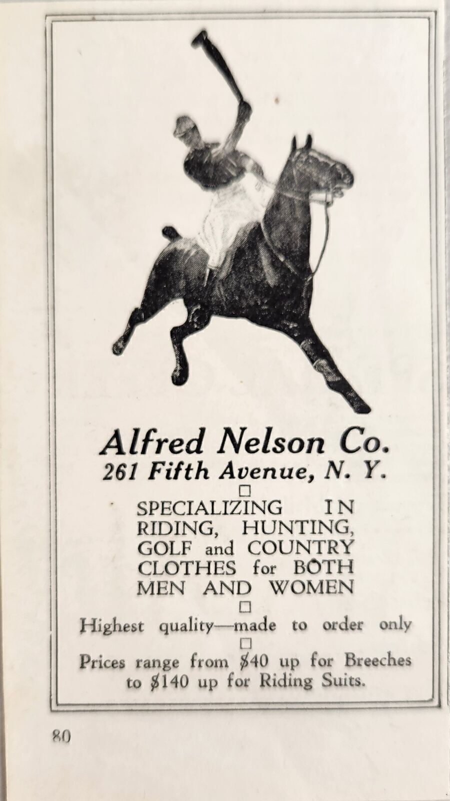 1928 Print Ad Alfred Nelson Co. Riding,Hunting & Golf Clothing Polo Player NY,NY 1928 Print Ad Alfred Nelson Co. Riding,Hunting & Golf Clothing Polo Player NY,NY