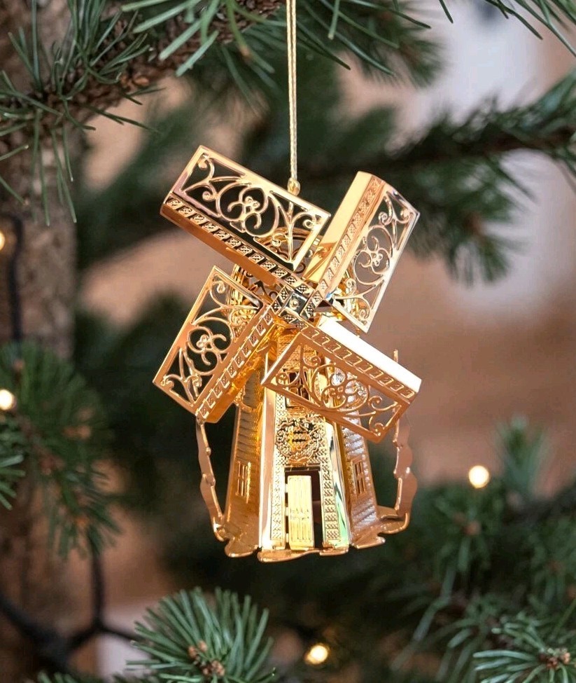 Vintage Danbury Mint 1995 23k Gold Plated Christmas Ornament Windmill