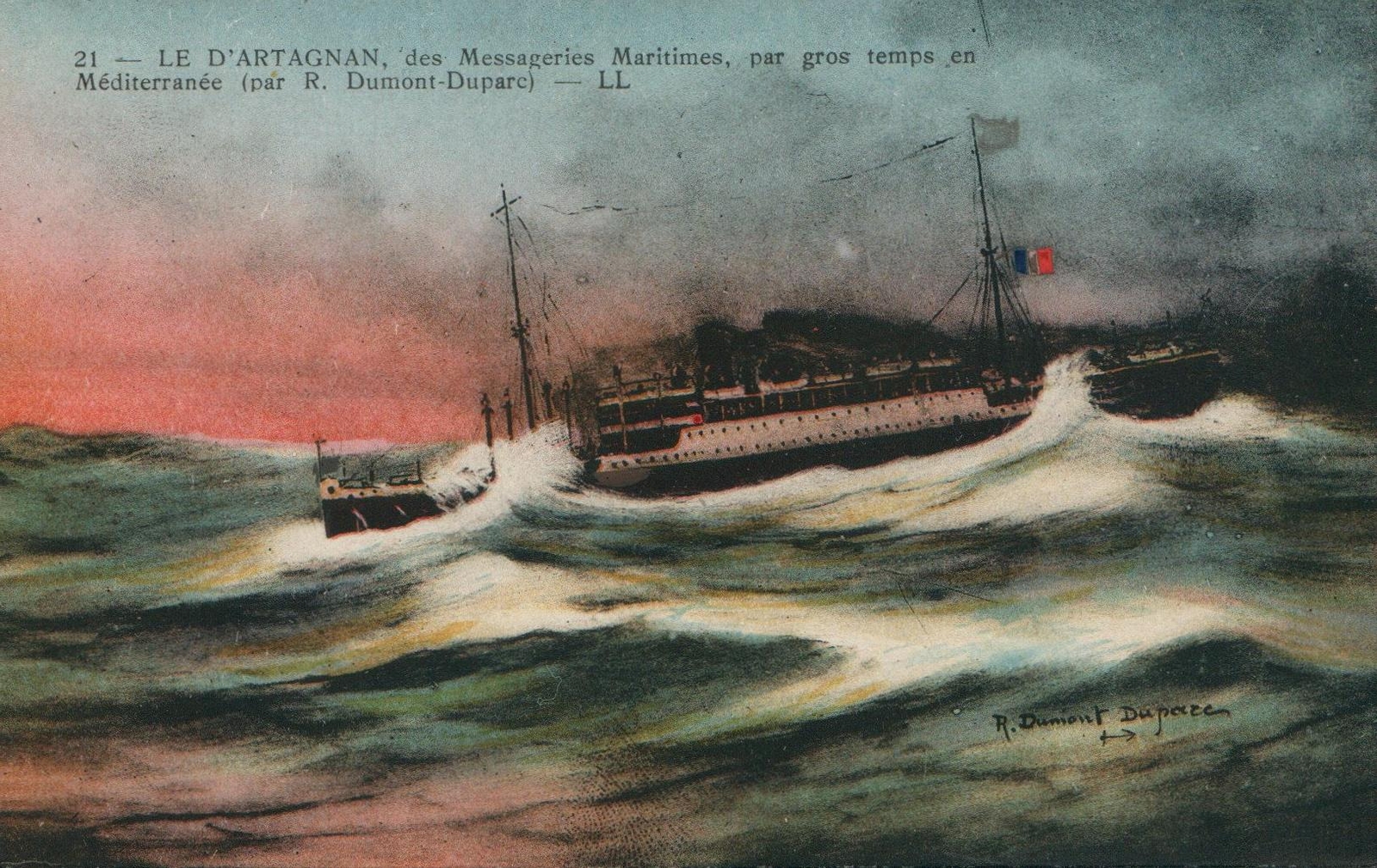 SCARCE VINTAGE Le D\'Artagnan in Rough Seas in the Mediterranean POSTCARD