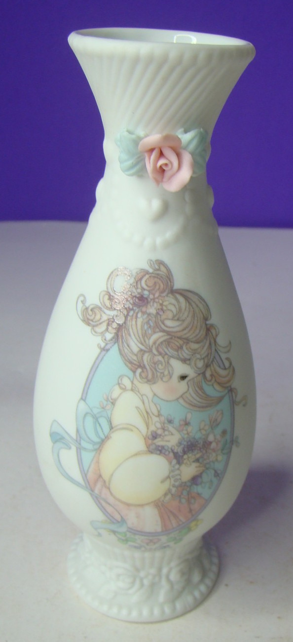 VTG 1993 Precious Moments Girl W/ Flowers Vase Porcelain VTG 1993 Precious Moments Girl W/ Flowers Vase Porcelain