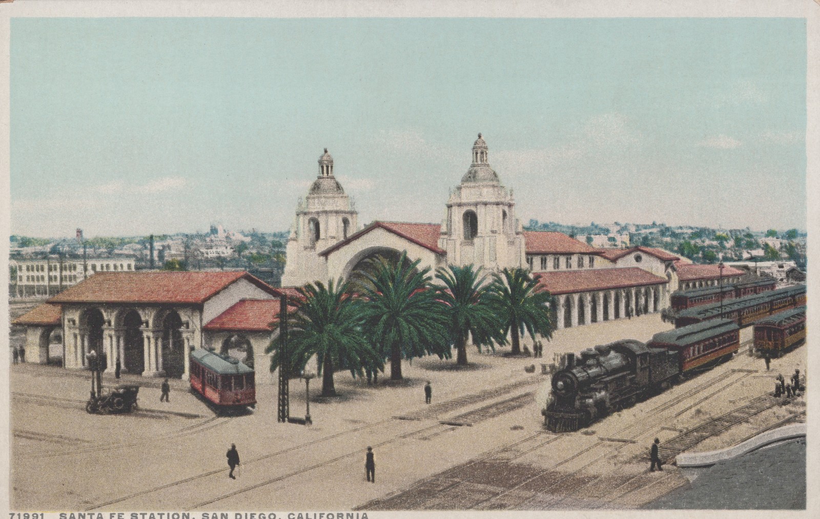 Santa Fe Station San Diego CA Postcard Railroad Depot Train Trolley Detroit Phos Santa Fe Station San Diego CA Postcard Railroad Depot Train Trolley Detroit Phos