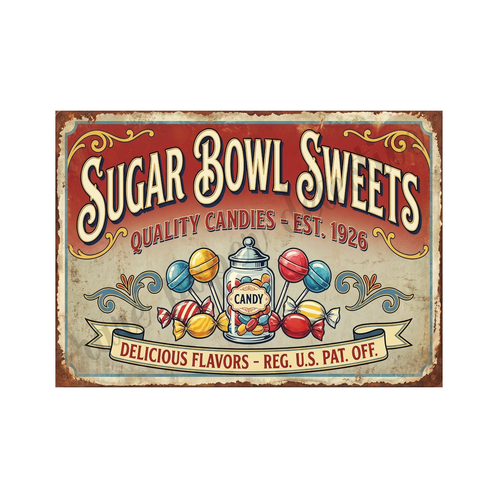Vintage Advertising Sign Print Sugar Bowl Candy Retro 1940s, 5\ Vintage Advertising Sign Print Sugar Bowl Candy Retro 1940s, 5\