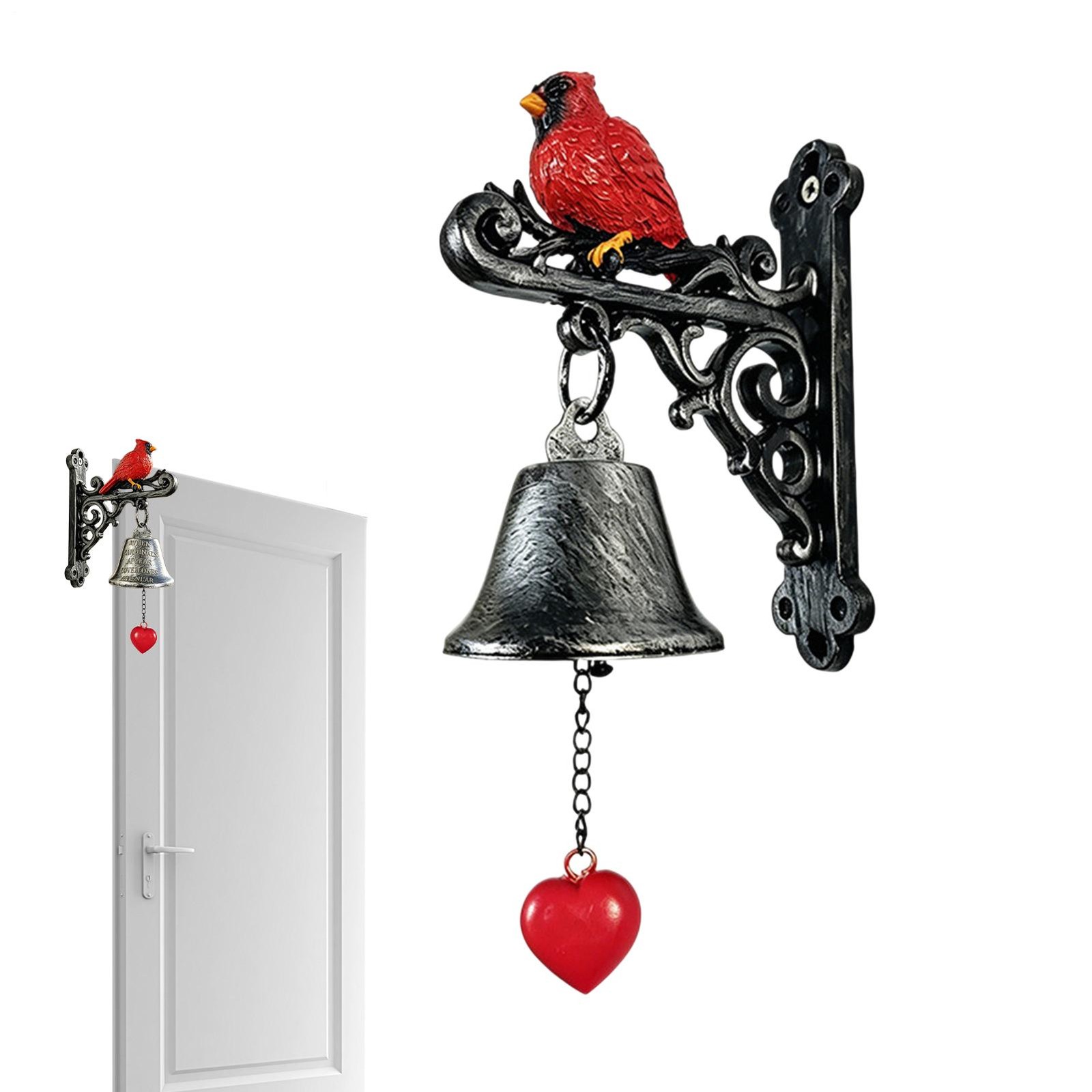 Red Cardinal Bird Dinner Bell Cast Iron Wall Mounted Retro Garden Decorative