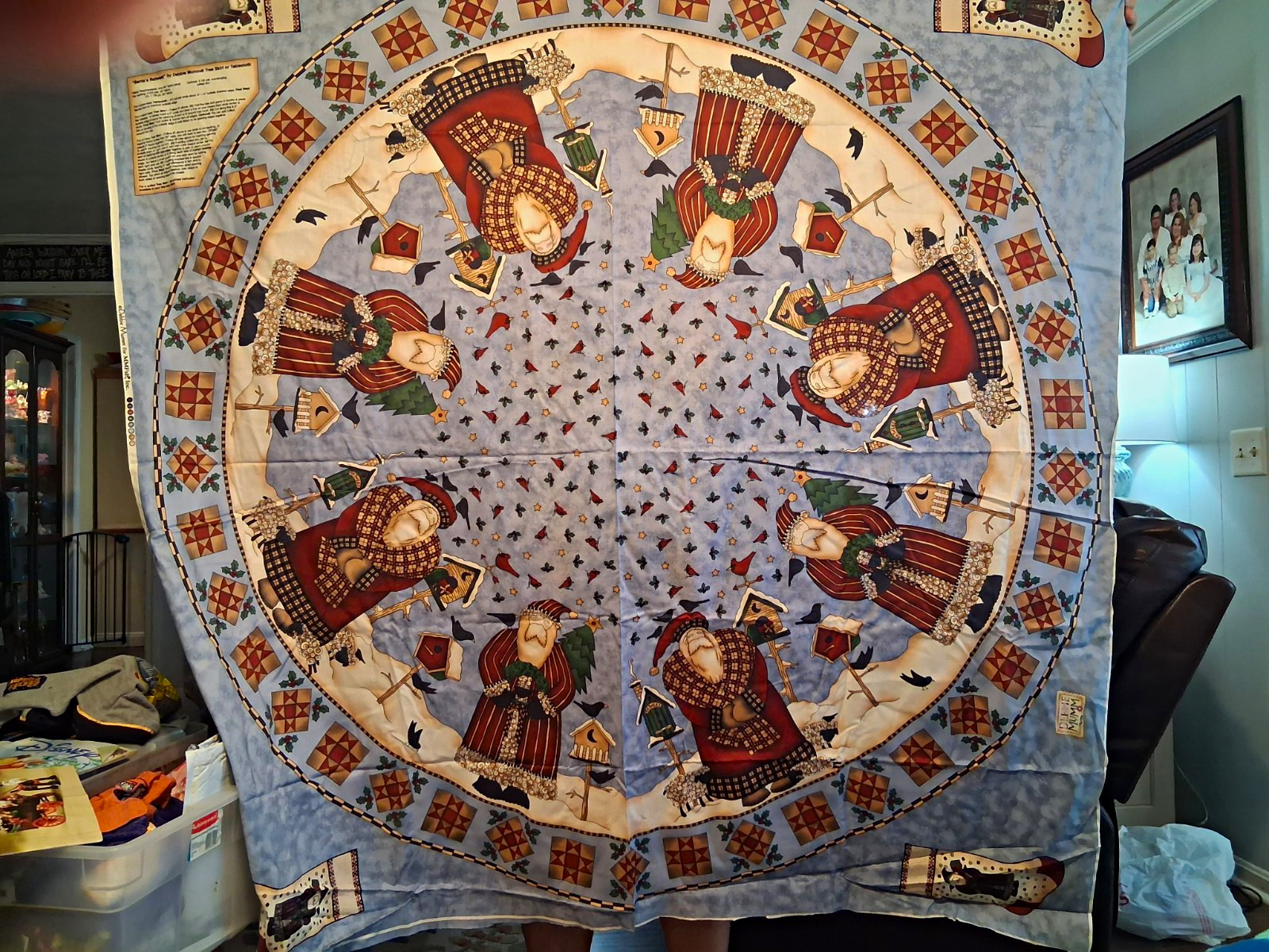 Vintage 1990s Debbie Mumm Christmas Santa Tree Skirt & Stockings Fabric Panel