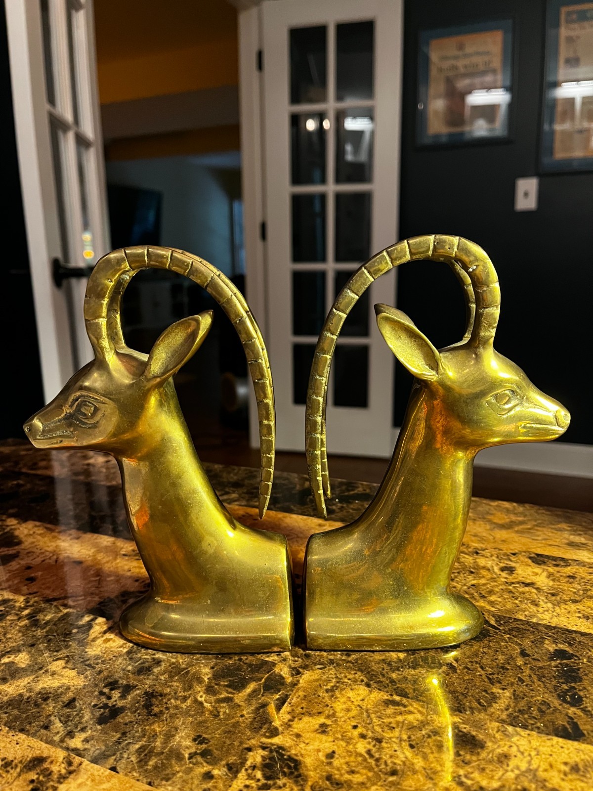 Vintage Mid Century Antelope Gazelle Brass Bookends